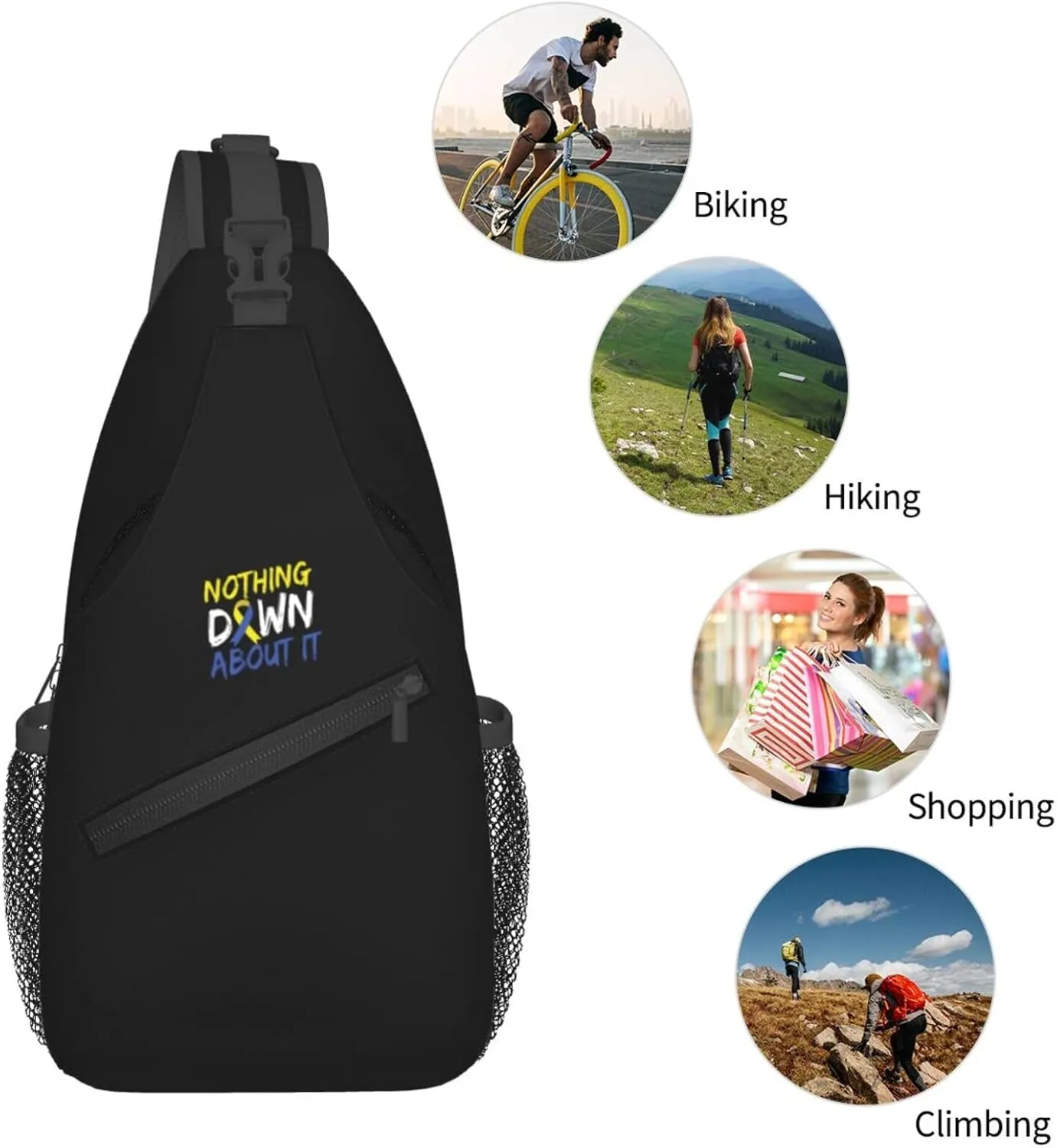 Nothing Down About It Down Syndrome Awareness Sling Bag Crossbody Backpack Shoulder Casual Daypack Bag for Men Women