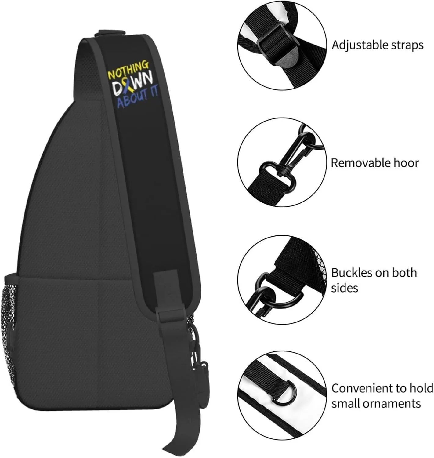 Nothing Down About It Down Syndrome Awareness Sling Bag Crossbody Backpack Shoulder Casual Daypack Bag for Men Women