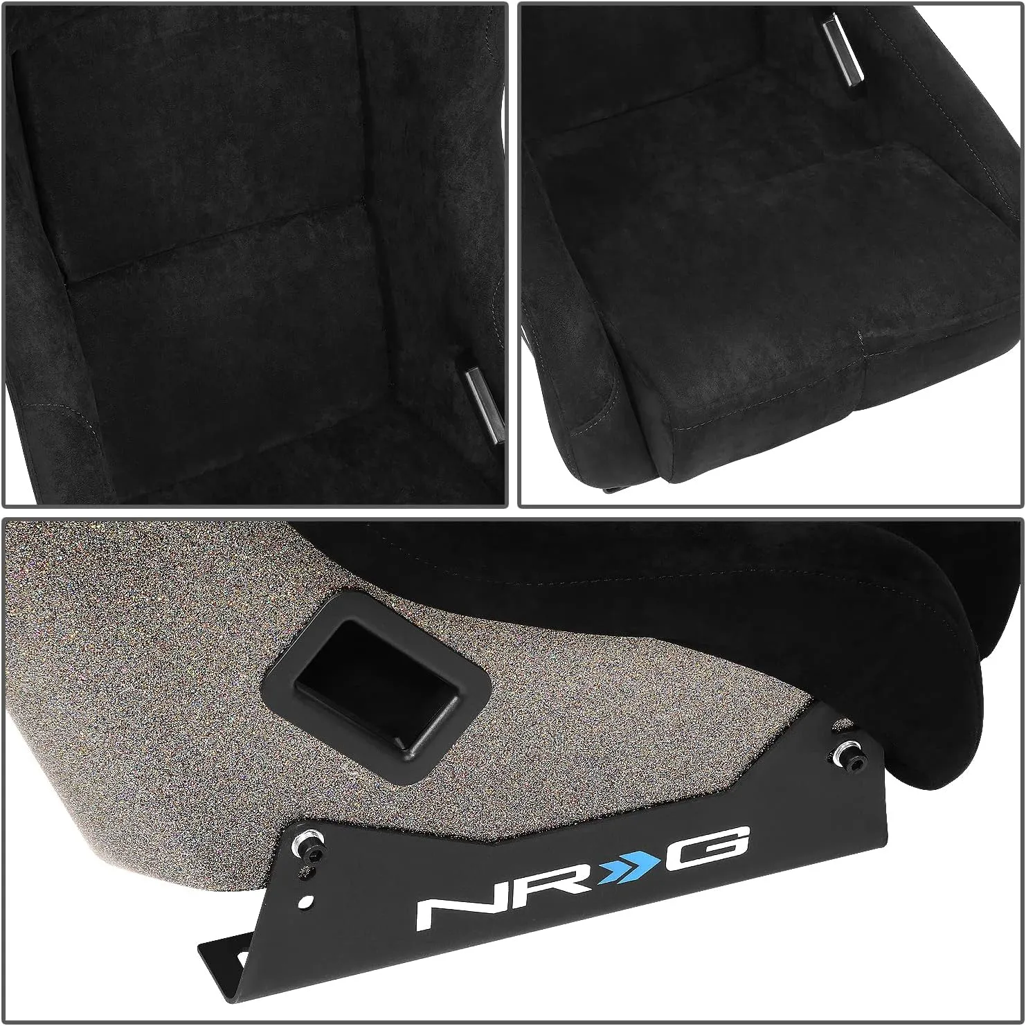 NRG Innovations NRG-FRP-303BK-ULTRA Universal Fixed Back Bucket Racing Seat with Side Mount Adapters for 6-Point Harnesses, Size M, Black Seat Cover, 22" W X 34" H X 21" D