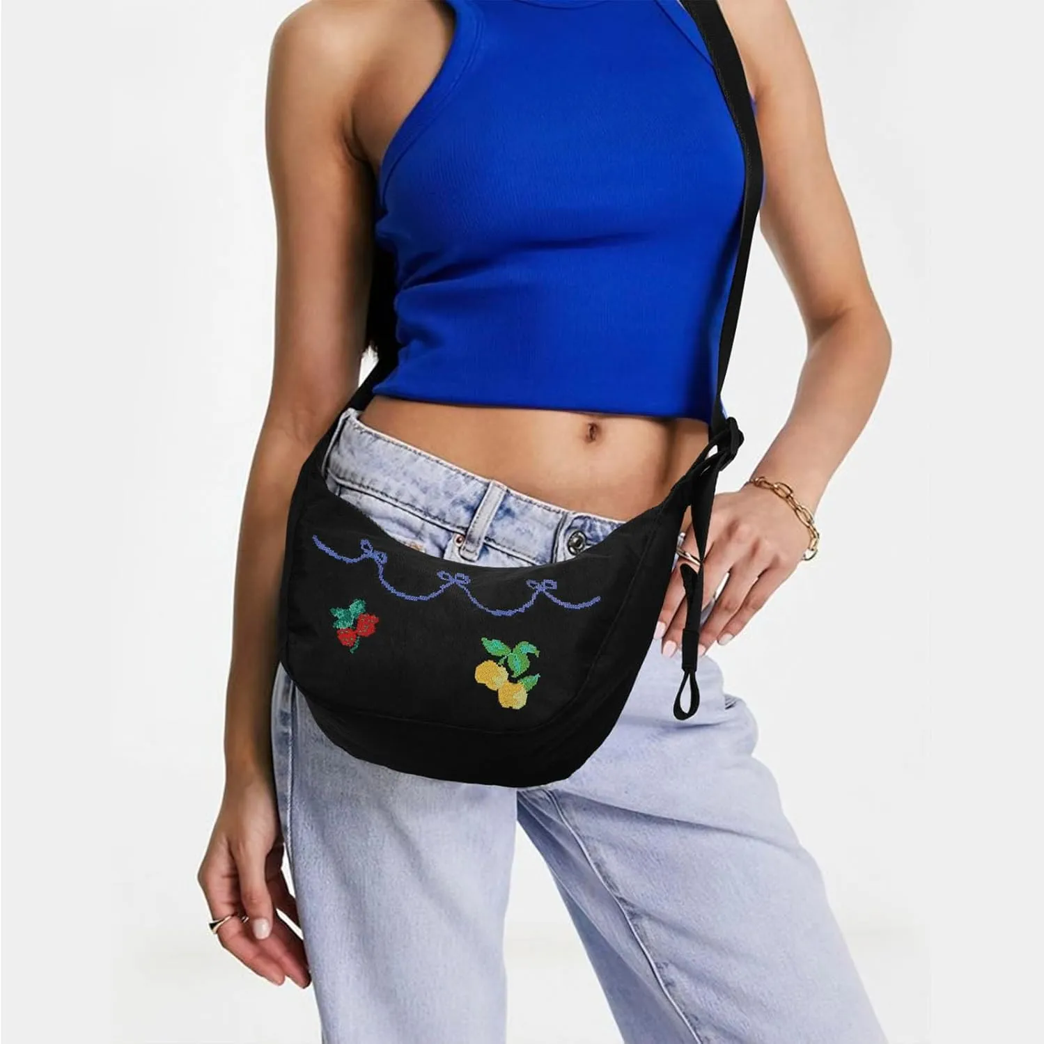 Nylon Crescent Bag - Casual Shoulder Crossbody with Adjustable Strap & Dual Interior Pockets