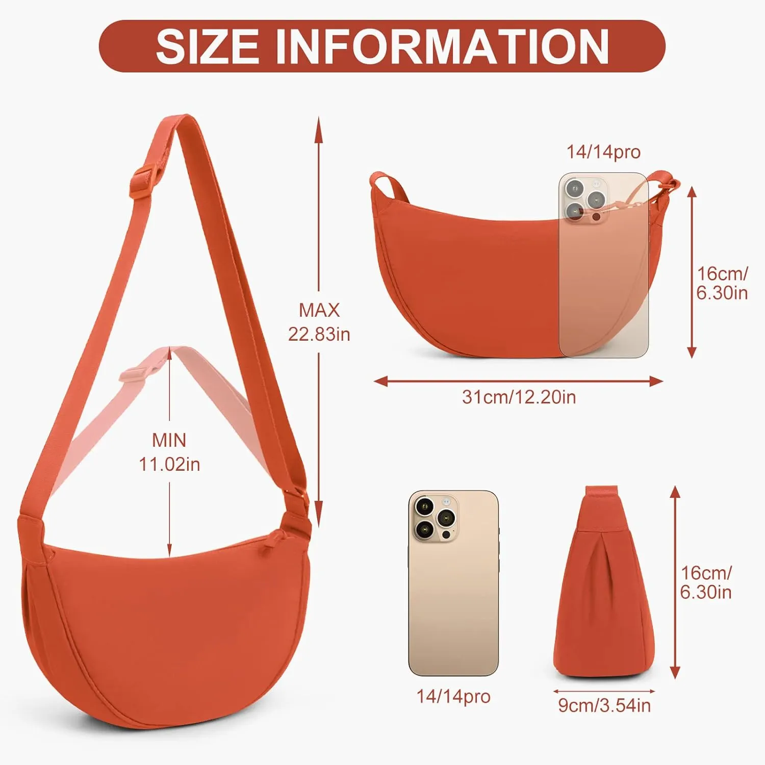 Nylon Crescent Bag Small Sling Crossbody Bag for Women Men Lightweight Shoulder Bag with Adjustable Strap