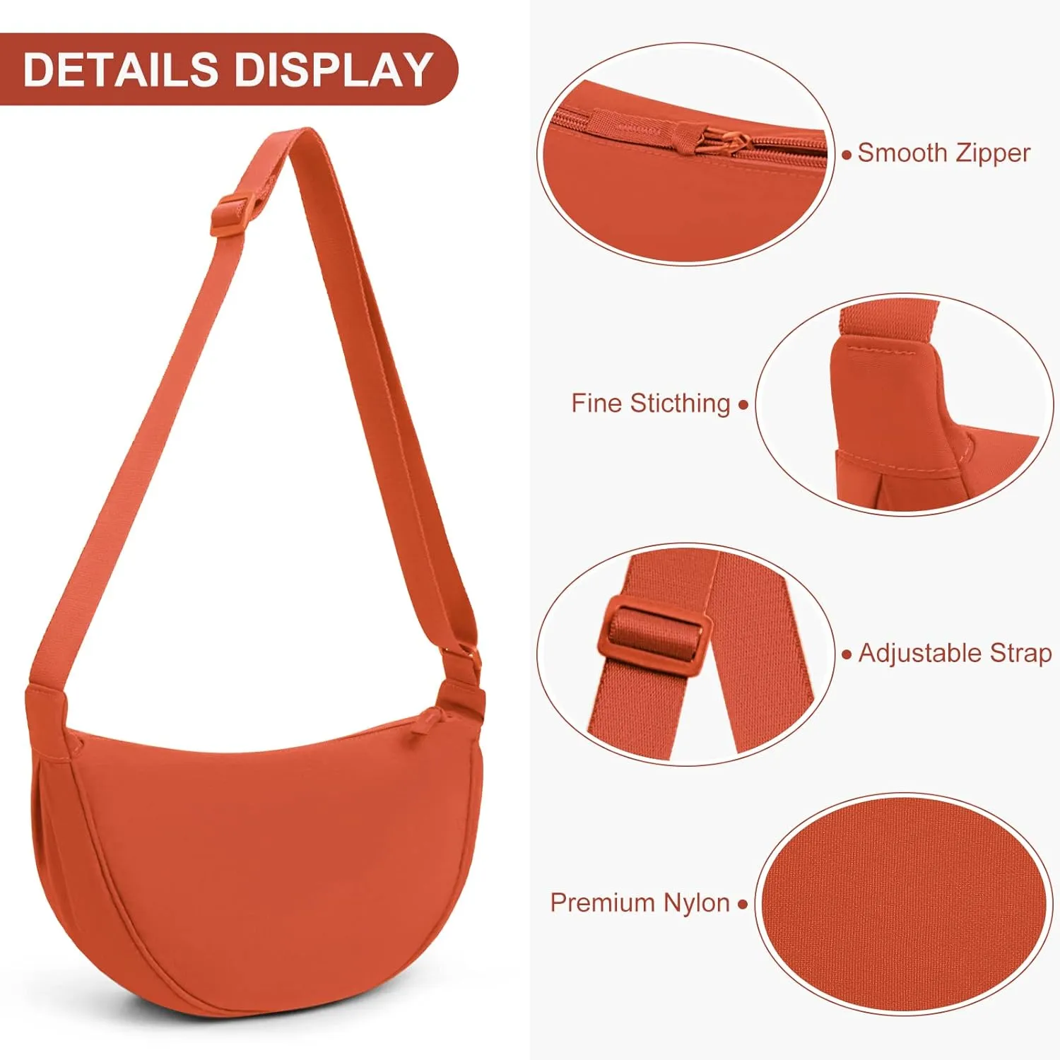 Nylon Crescent Bag Small Sling Crossbody Bag for Women Men Lightweight Shoulder Bag with Adjustable Strap