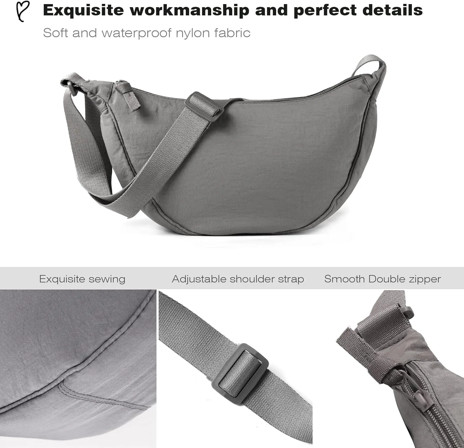 Nylon Crescent Crossbody Bag for Women Men Fanny Pack Crossbody Bag Dumpling Lightweight Travel Sling Bag