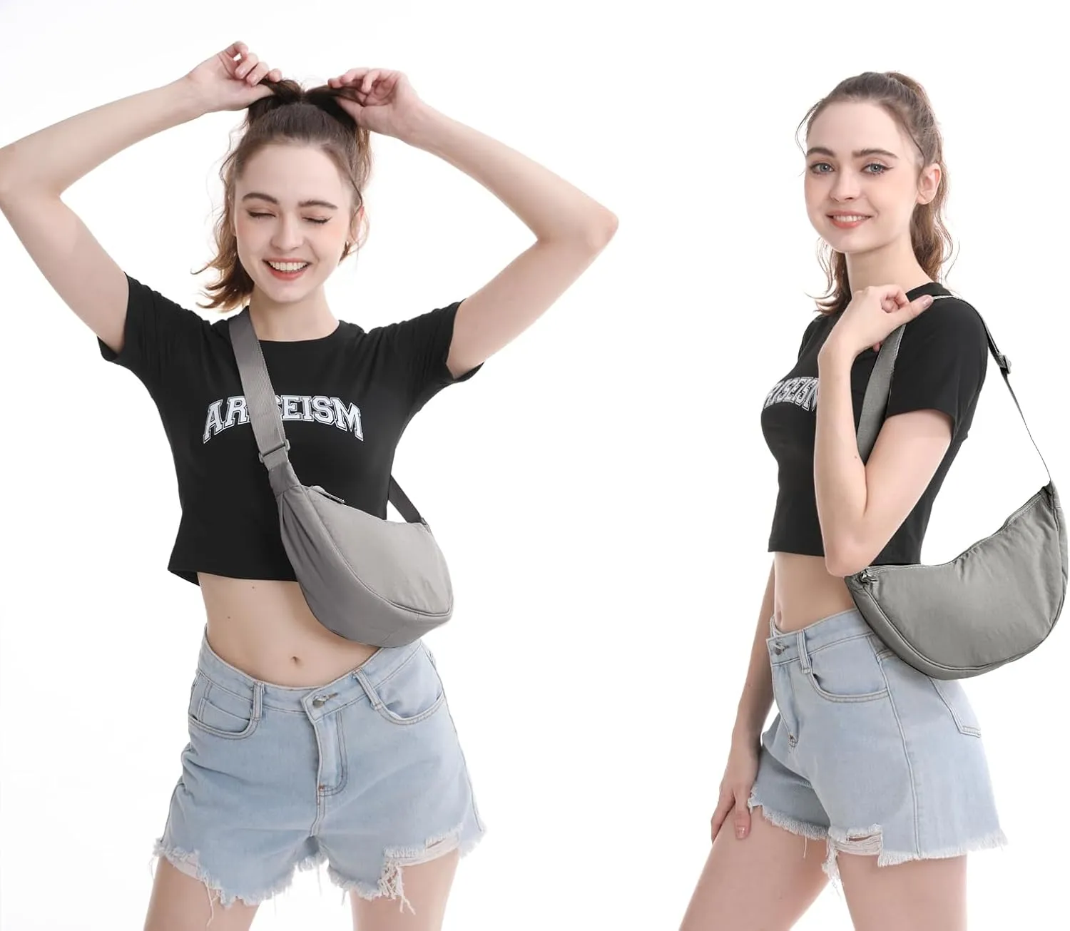Nylon Crescent Crossbody Bag for Women Men Fanny Pack Crossbody Bag Dumpling Lightweight Travel Sling Bag