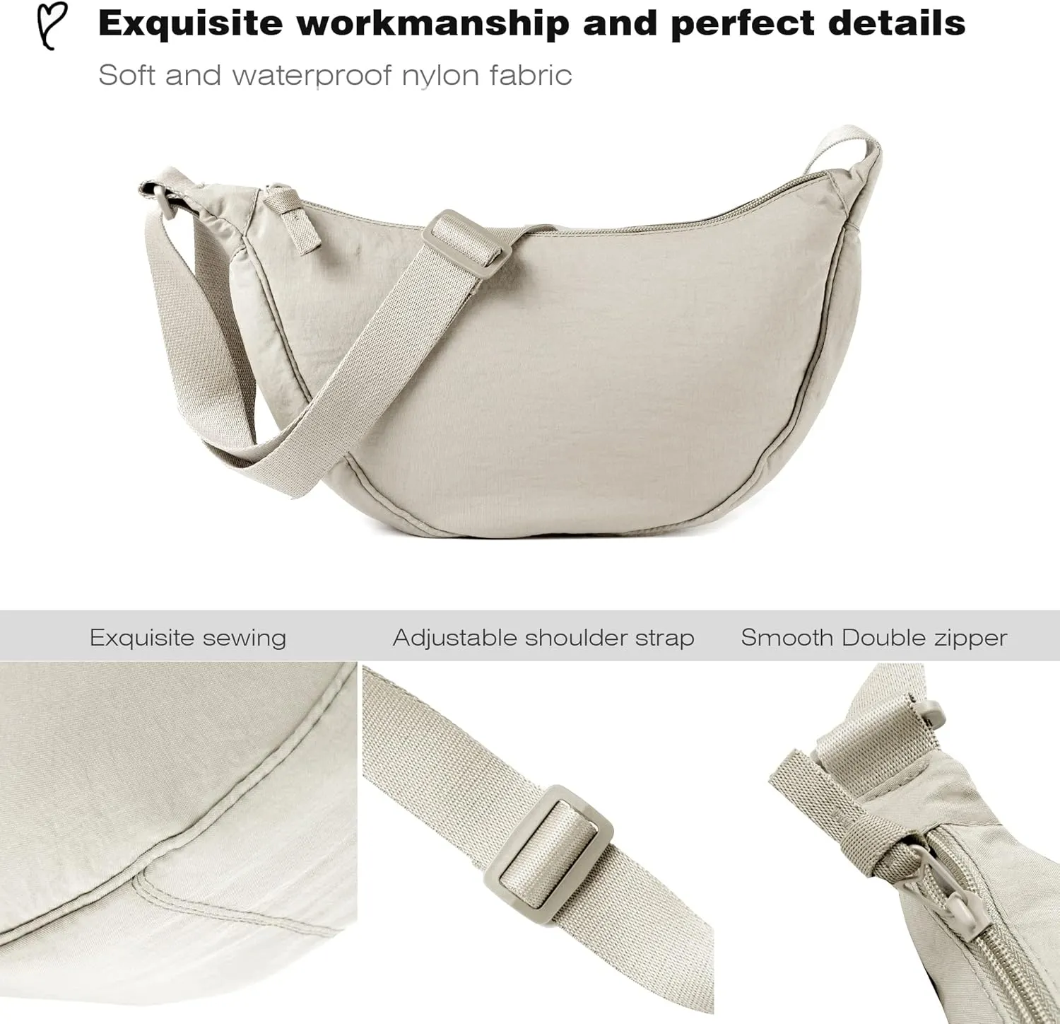 Nylon Crescent Crossbody Bag for Women Men Fanny Pack Crossbody Bag Dumpling Lightweight Travel Sling Bag