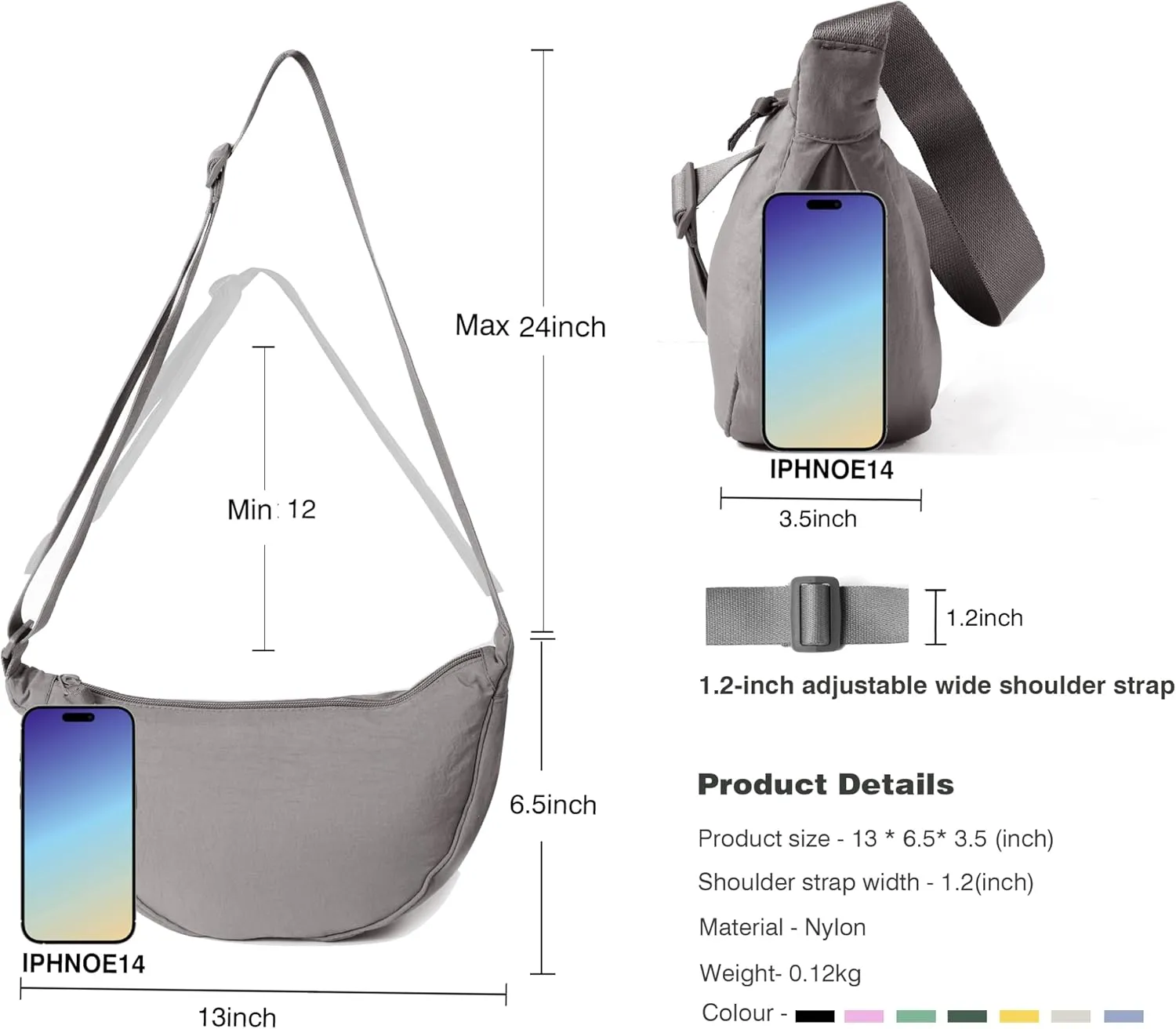 Nylon Crescent Crossbody Bag for Women Men Fanny Pack Crossbody Bag Dumpling Lightweight Travel Sling Bag