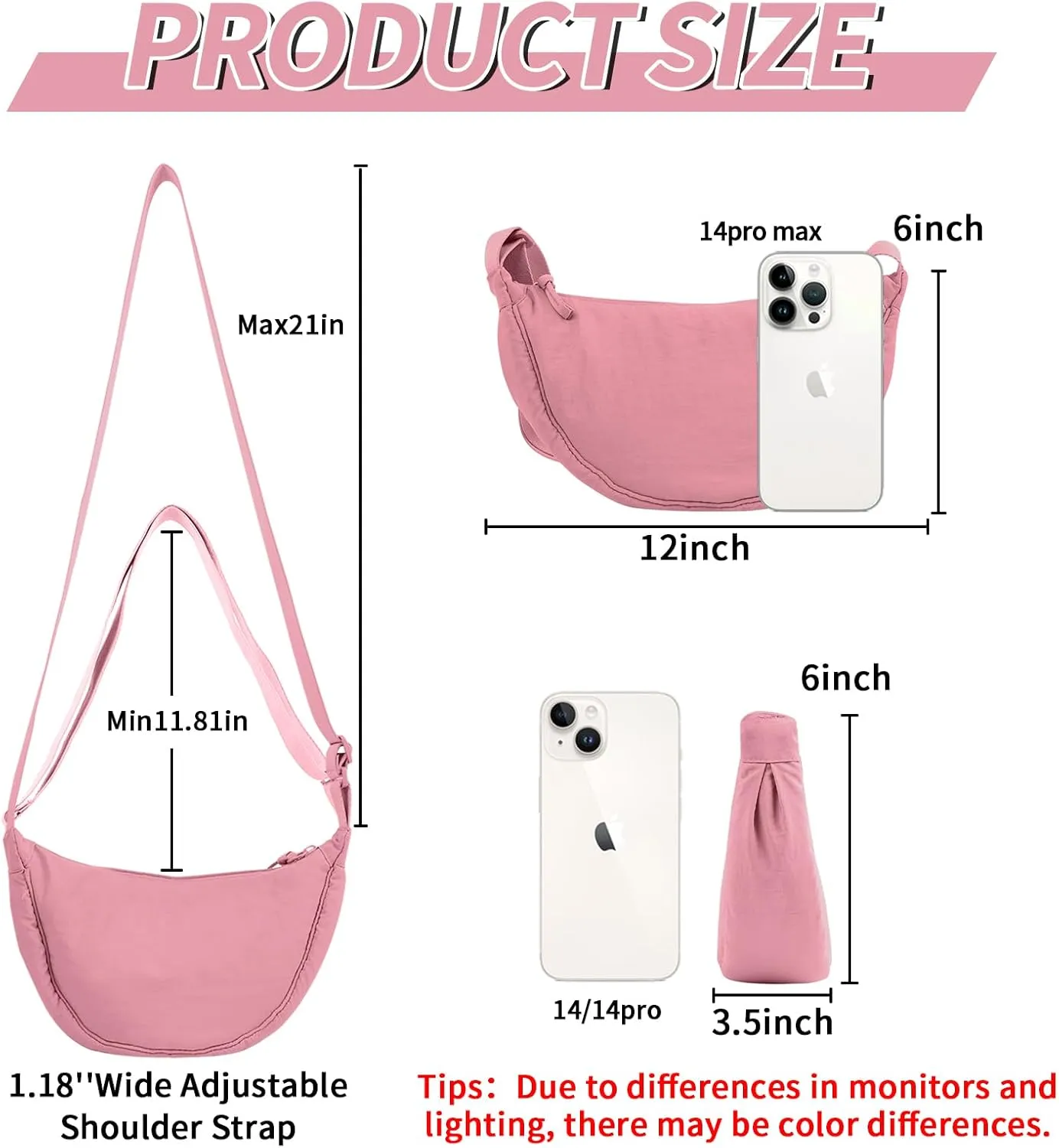 Nylon Crescent Crossbody Bag for Women Purses Trendy Men,Small Travel Sling Bag Hobo