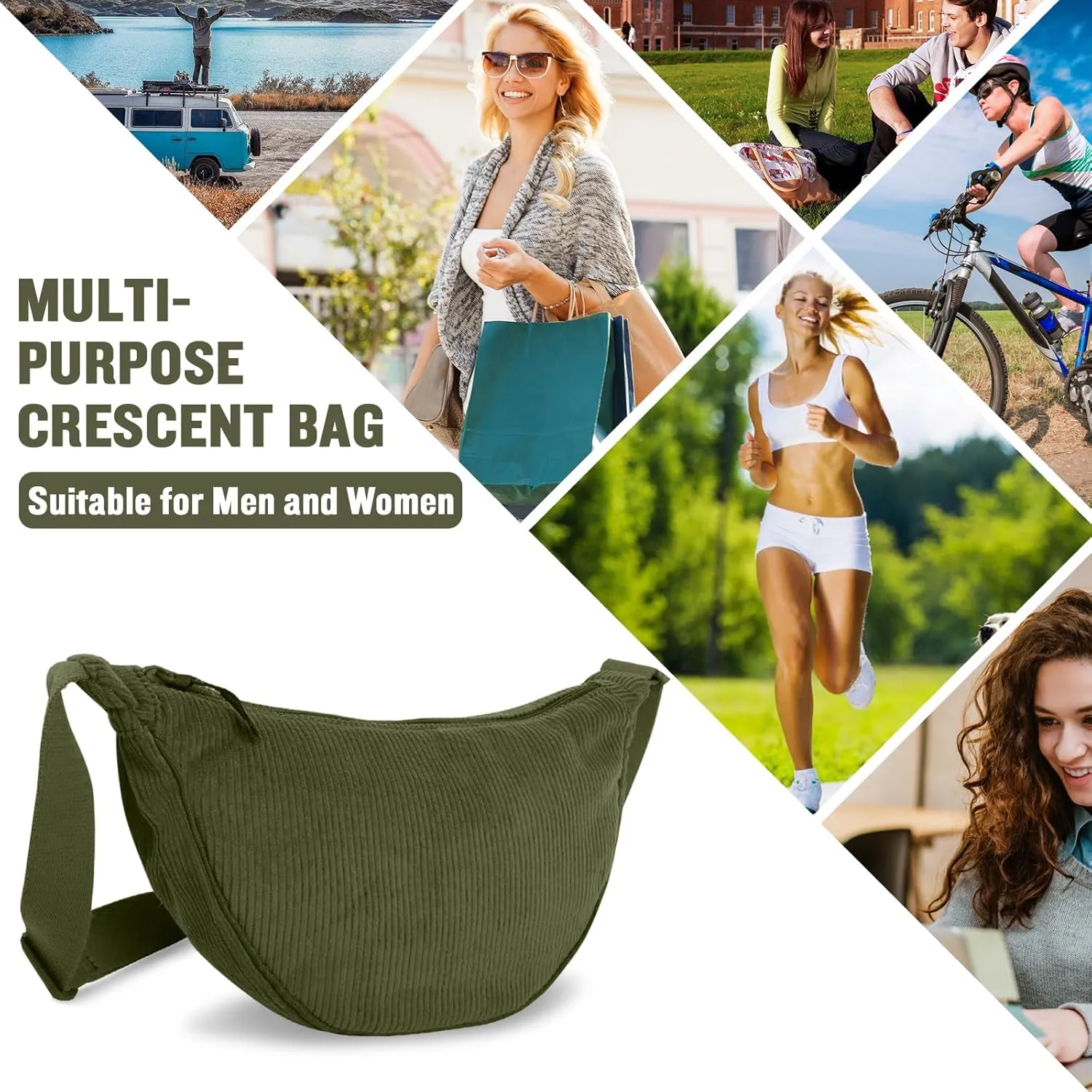 Nylon Crescent Crossbody Bag for Women Purses Trendy Men,Small Travel Sling Bag Hobo