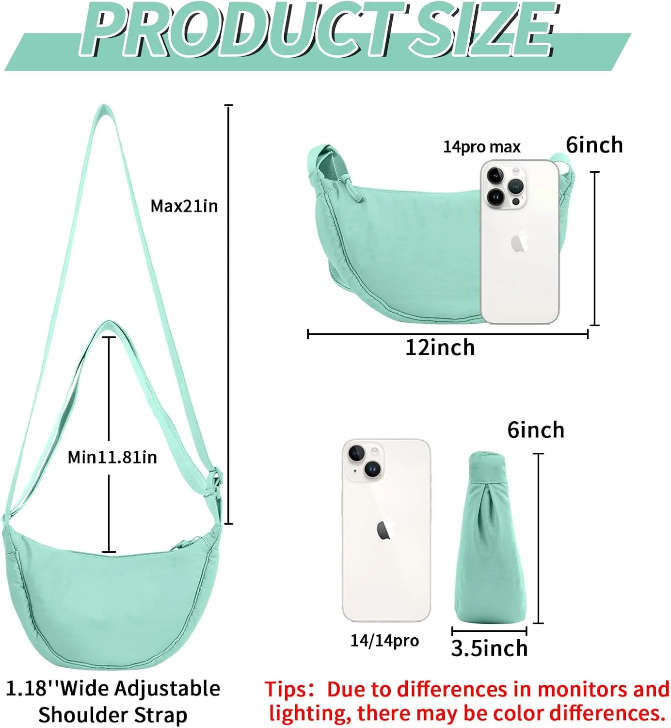 Nylon Crescent Crossbody Bag for Women Purses Trendy Men,Small Travel Sling Bag Hobo