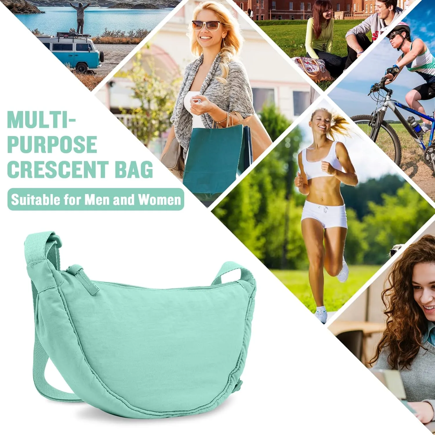 Nylon Crescent Crossbody Bag for Women Purses Trendy Men,Small Travel Sling Bag Hobo