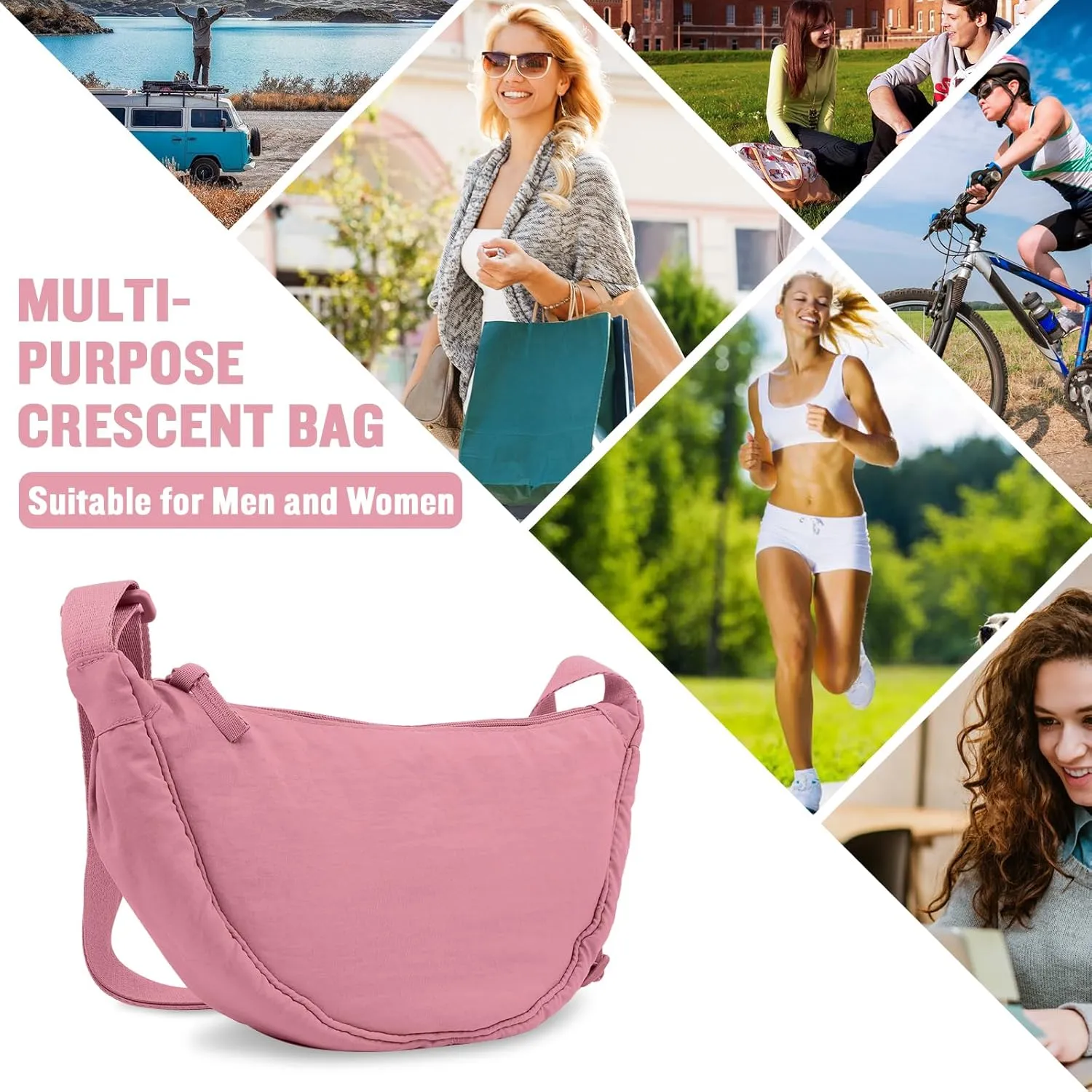 Nylon Crescent Crossbody Bag for Women Purses Trendy Men,Small Travel Sling Bag Hobo