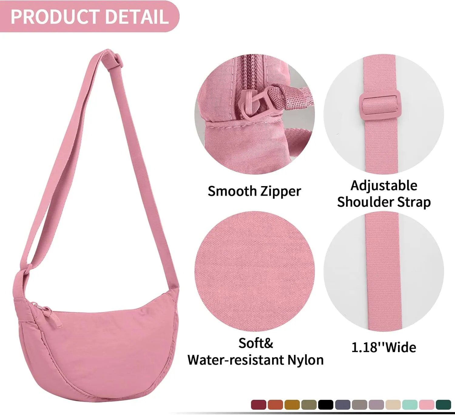 Nylon Crescent Crossbody Bag for Women Purses Trendy Men,Small Travel Sling Bag Hobo