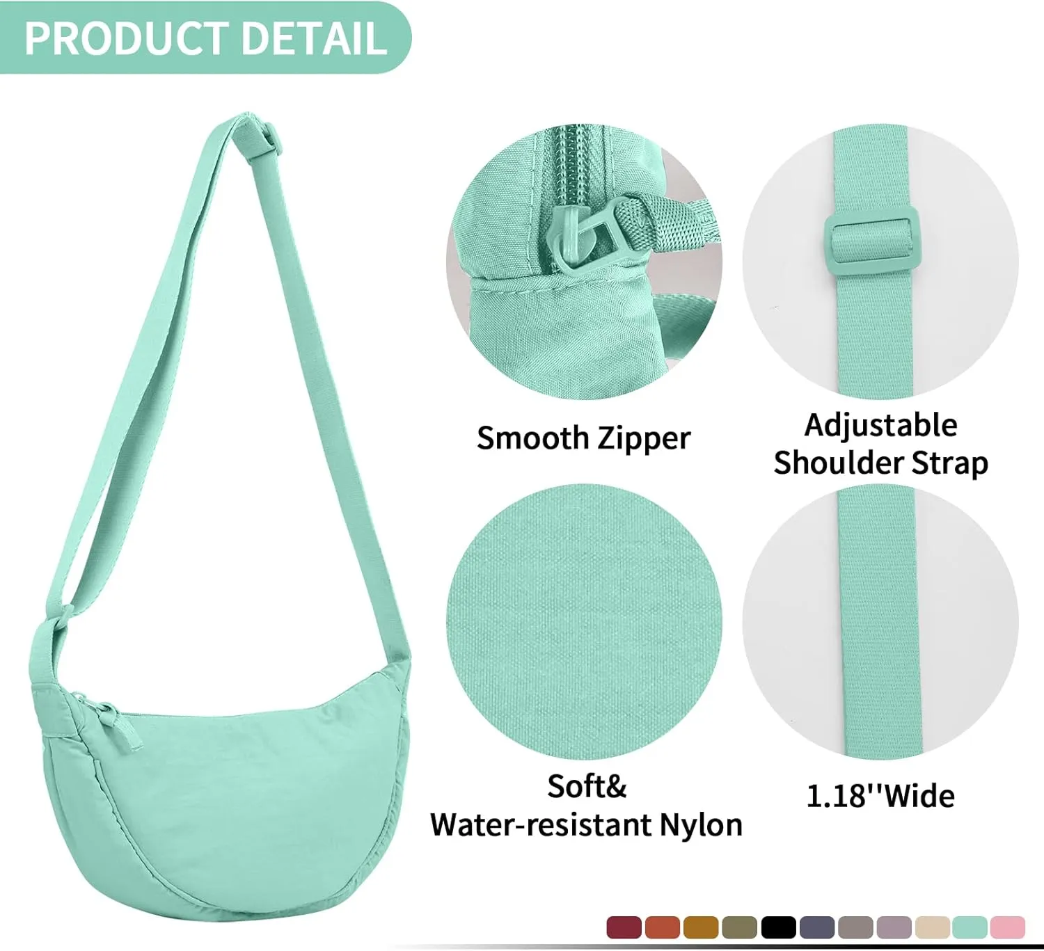 Nylon Crescent Crossbody Bag for Women Purses Trendy Men,Small Travel Sling Bag Hobo