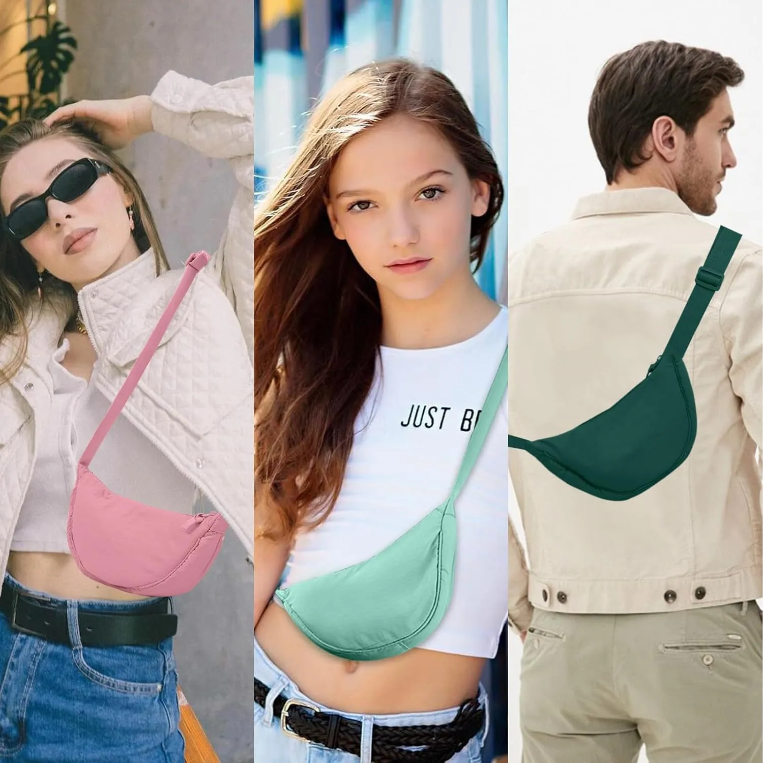 Nylon Crescent Crossbody Bag for Women Purses Trendy Men,Small Travel Sling Bag Hobo