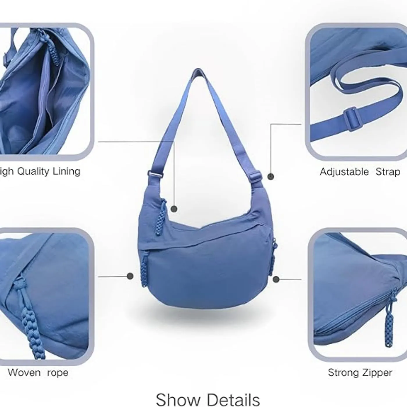 Nylon Crescent Crossbody Bag for Womens,Retro Canvas Bag,Trendy Casual Sling Bag Lightweight with Adjustable Strap