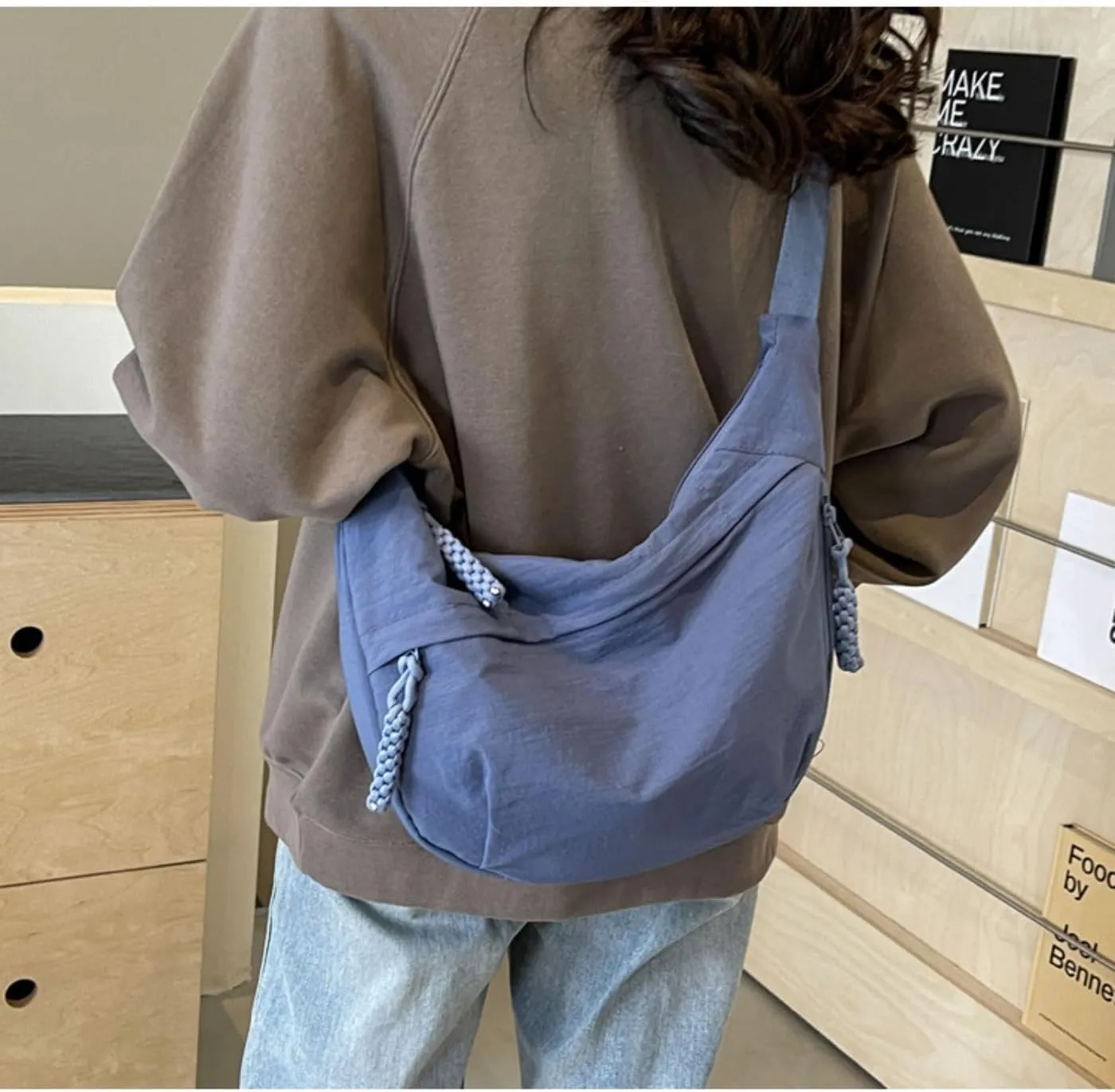 Nylon Crescent Crossbody Bag for Womens,Retro Canvas Bag,Trendy Casual Sling Bag Lightweight with Adjustable Strap