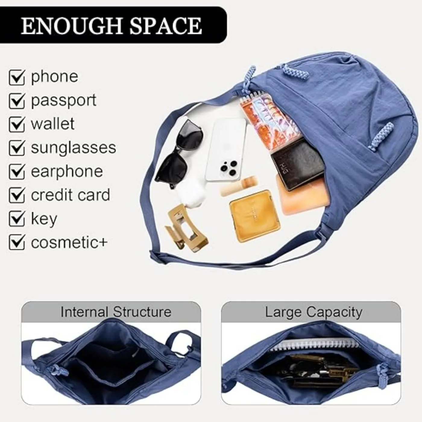 Nylon Crescent Crossbody Bag for Womens,Retro Canvas Bag,Trendy Casual Sling Bag Lightweight with Adjustable Strap