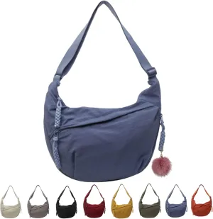 Nylon Crescent Crossbody Bag for Womens,Retro Canvas Bag,Trendy Casual Sling Bag Lightweight with Adjustable Strap