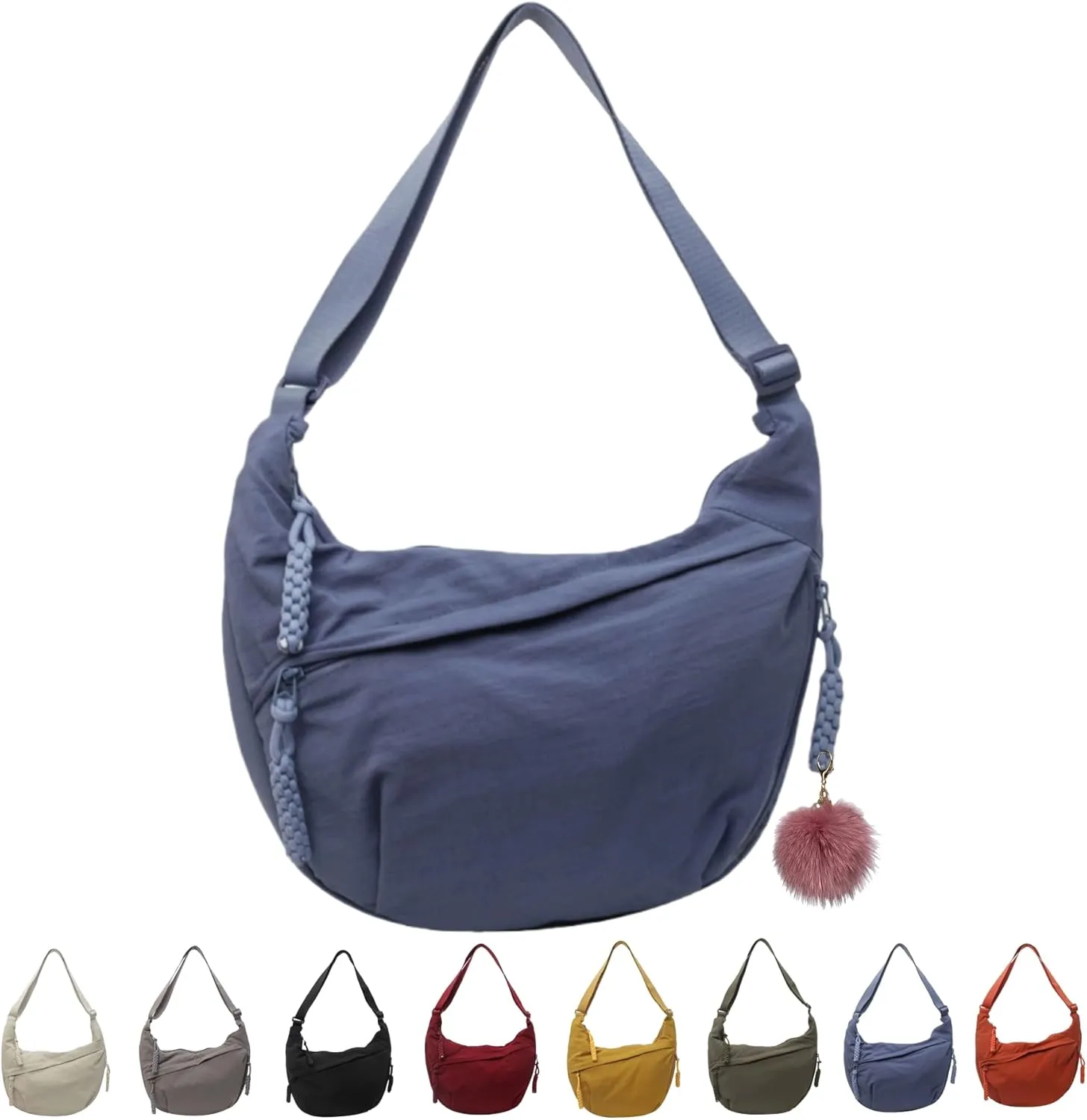 Nylon Crescent Crossbody Bag for Womens,Retro Canvas Bag,Trendy Casual Sling Bag Lightweight with Adjustable Strap