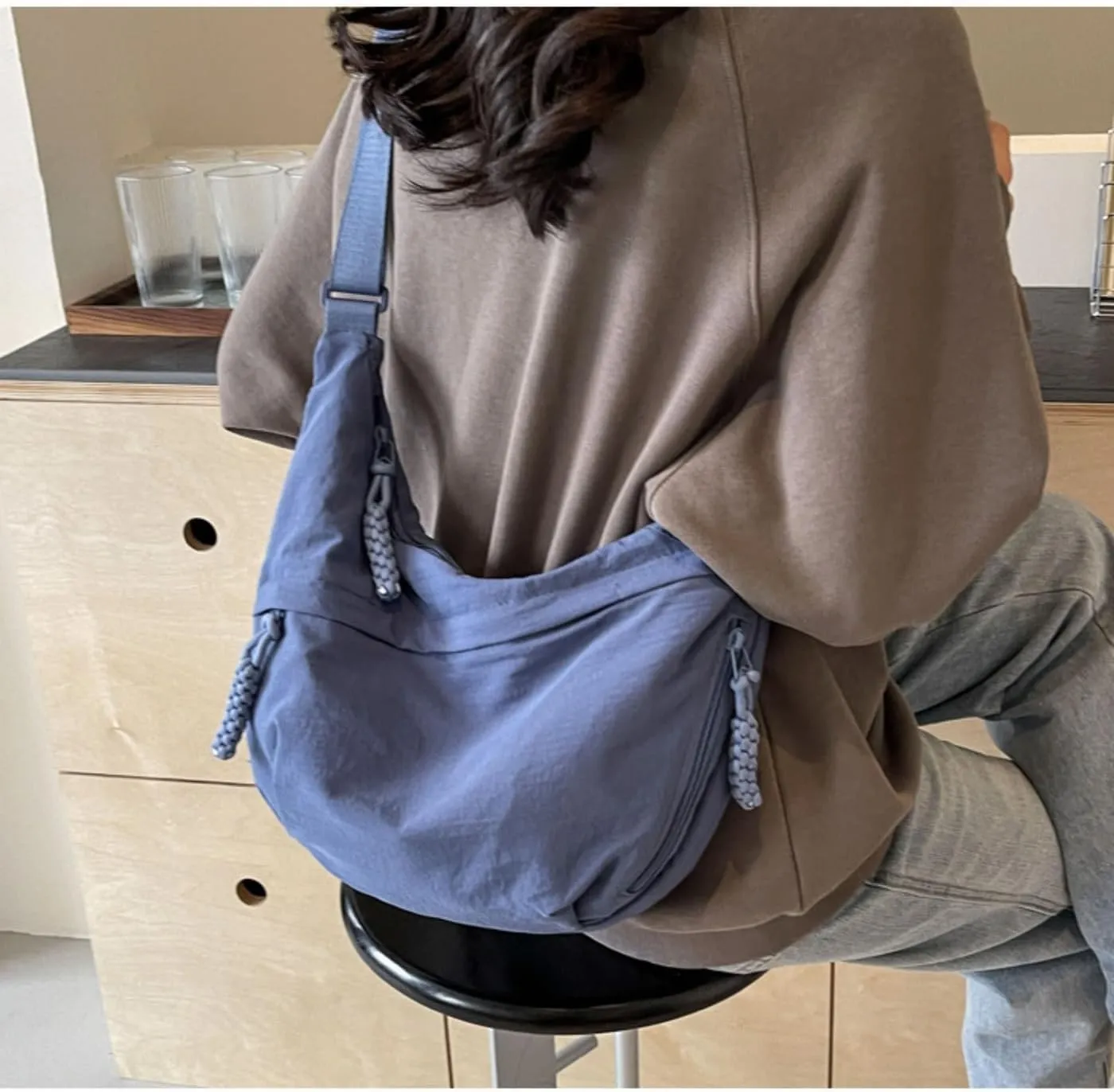 Nylon Crescent Crossbody Bag for Womens,Retro Canvas Bag,Trendy Casual Sling Bag Lightweight with Adjustable Strap
