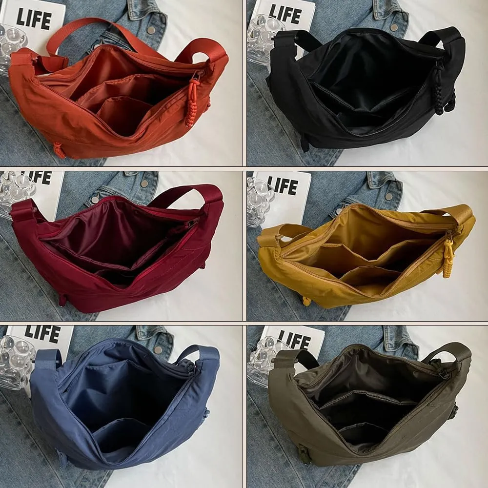 Nylon Hobo Crescent Crossbody Bag for Women,Dumpling Bag Moon Shoulder Bag