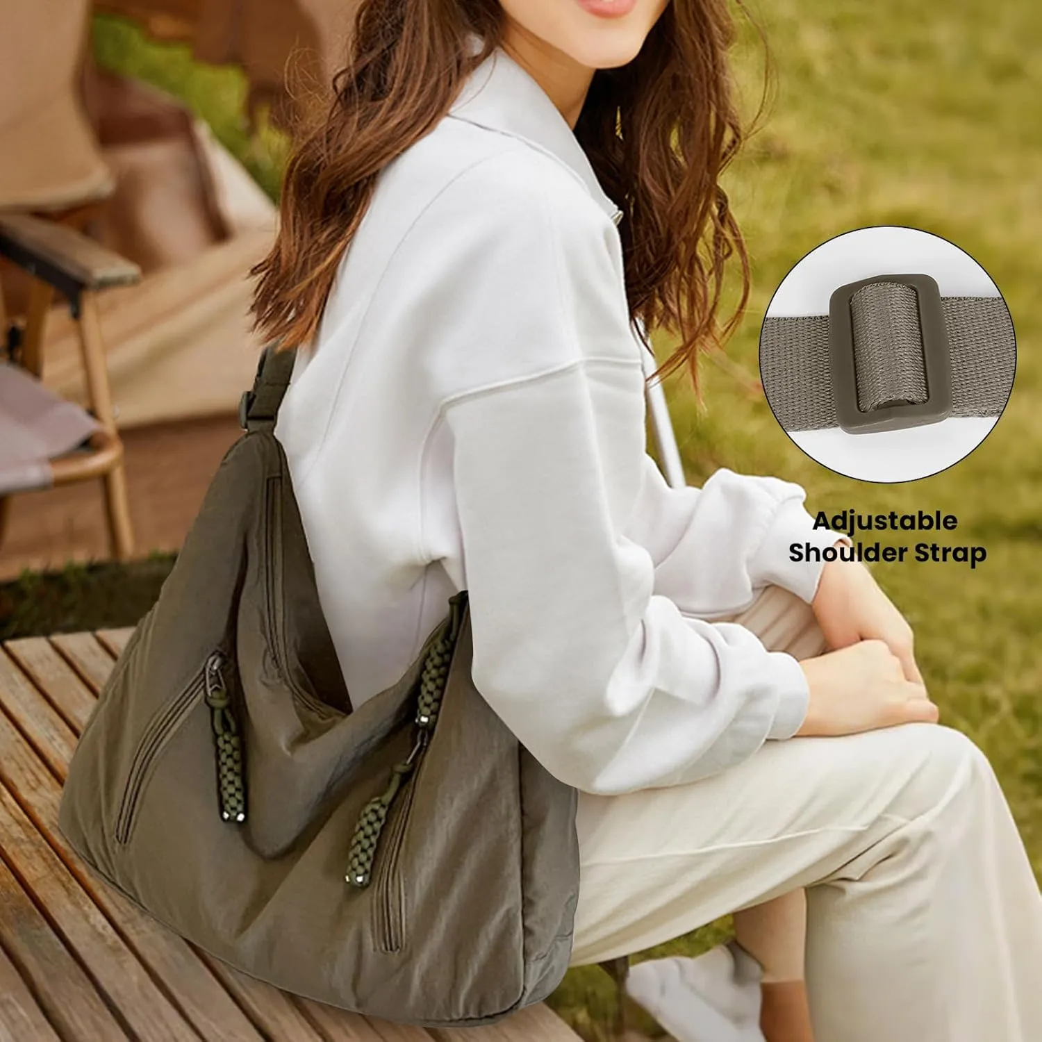 Nylon Tote Bag for Women - Big Crossbody Handbag, Adjustable Shoulder Straps for Travel, Gym Sling Bag