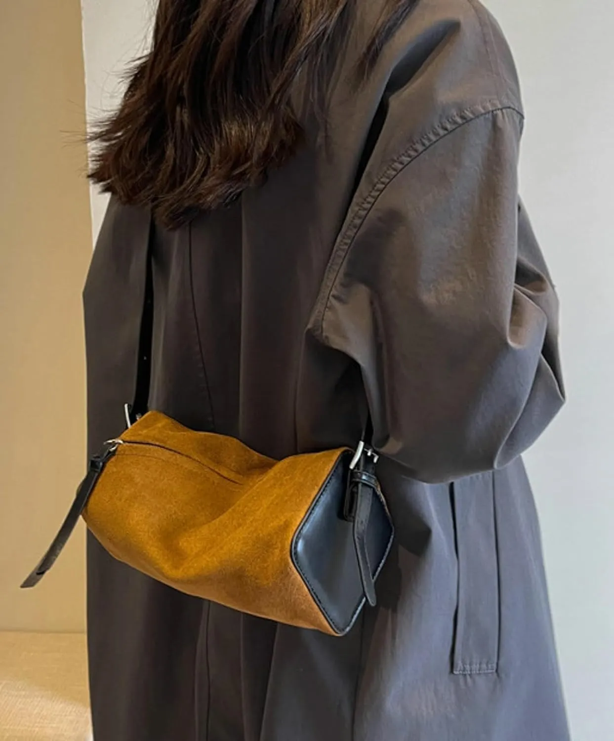 Obosoyo Trendy Brown Suede Bag Women 2024 Handbag Small Fall Boston Bag Adjustable Shoulder Bag Retro Colors Purses