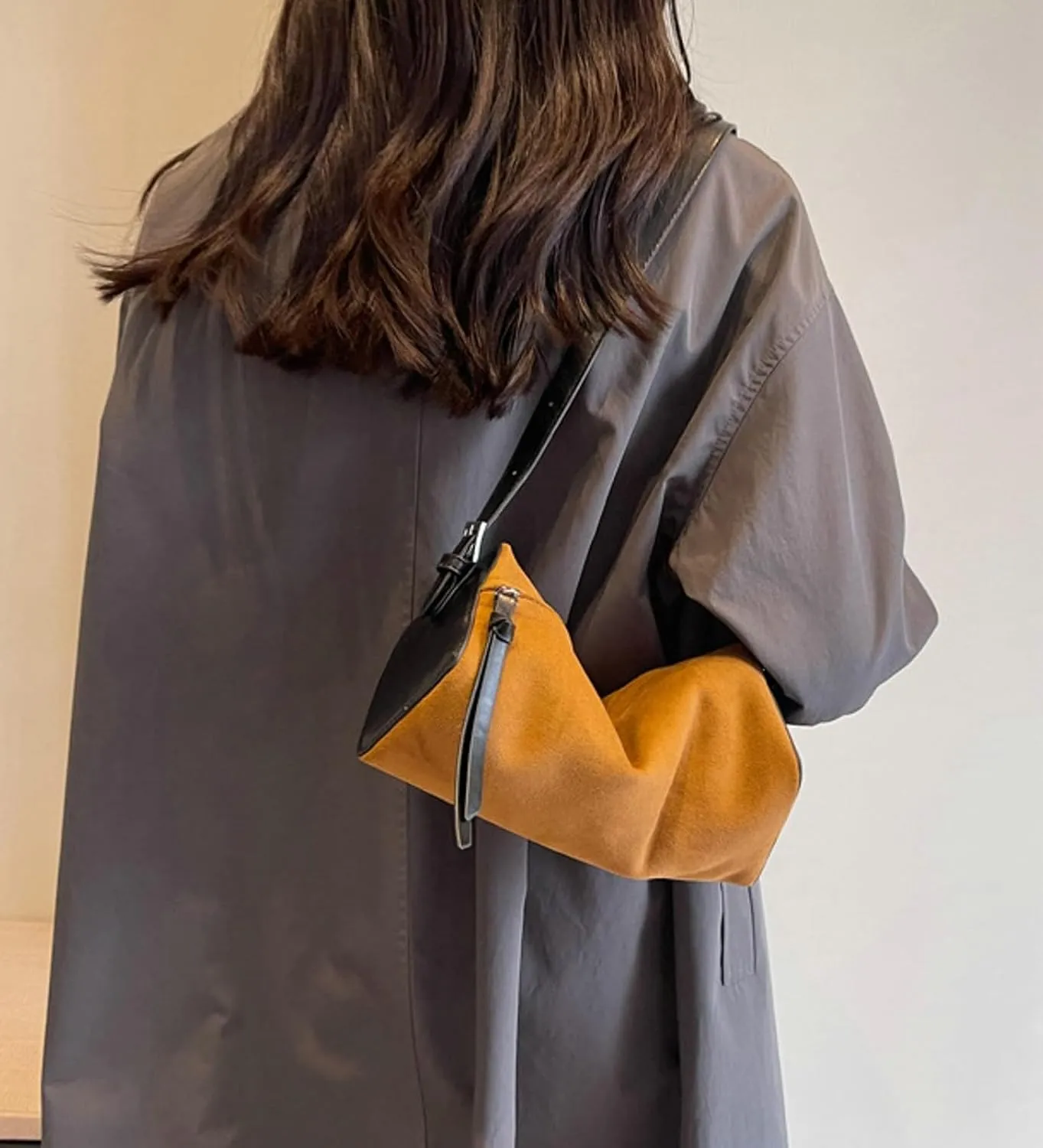Obosoyo Trendy Brown Suede Bag Women 2024 Handbag Small Fall Boston Bag Adjustable Shoulder Bag Retro Colors Purses