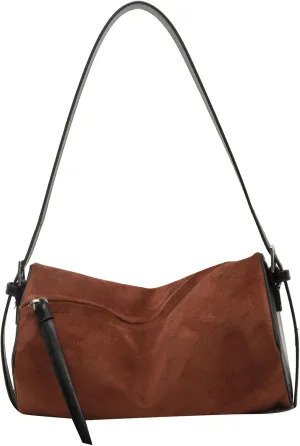 Obosoyo Trendy Brown Suede Bag Women 2024 Handbag Small Fall Boston Bag Adjustable Shoulder Bag Retro Colors Purses