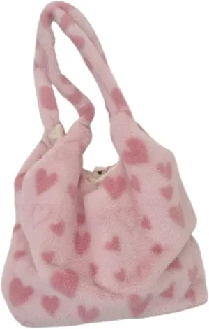 OCUH Heart Bag Y2K Fluffy Bag Fuzzy Tote Bag Shoulder Bag Bucket Bag Furry Purse Handbag Cute Faux Fur Bag