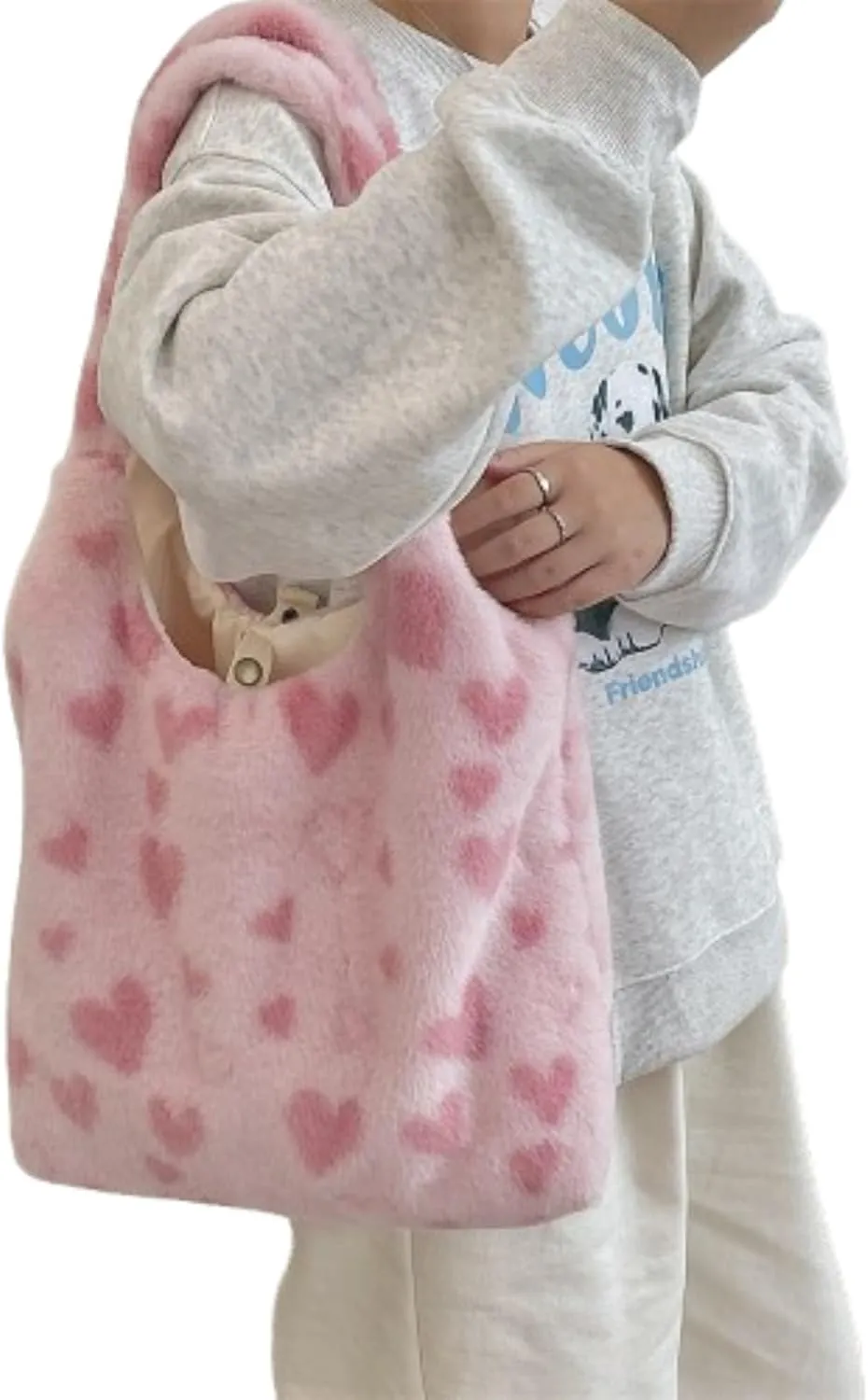 OCUH Heart Bag Y2K Fluffy Bag Fuzzy Tote Bag Shoulder Bag Bucket Bag Furry Purse Handbag Cute Faux Fur Bag