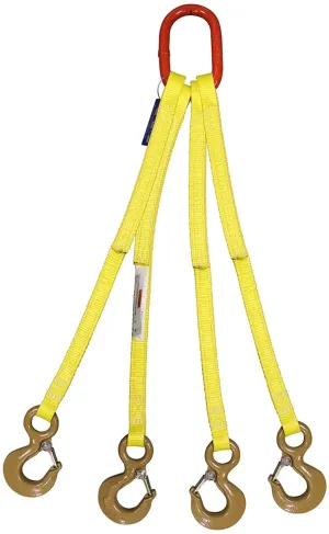 One Ply Four Leg 2" x 12' Oblong-to-Hook Nylon Bridle Sling | EE1-802 | 1" Trade Size Alloy Master Link | 12,000 Lb. Vertical Capacity | Hanes Supply (HSI) Heavy Duty Rigging Equipment