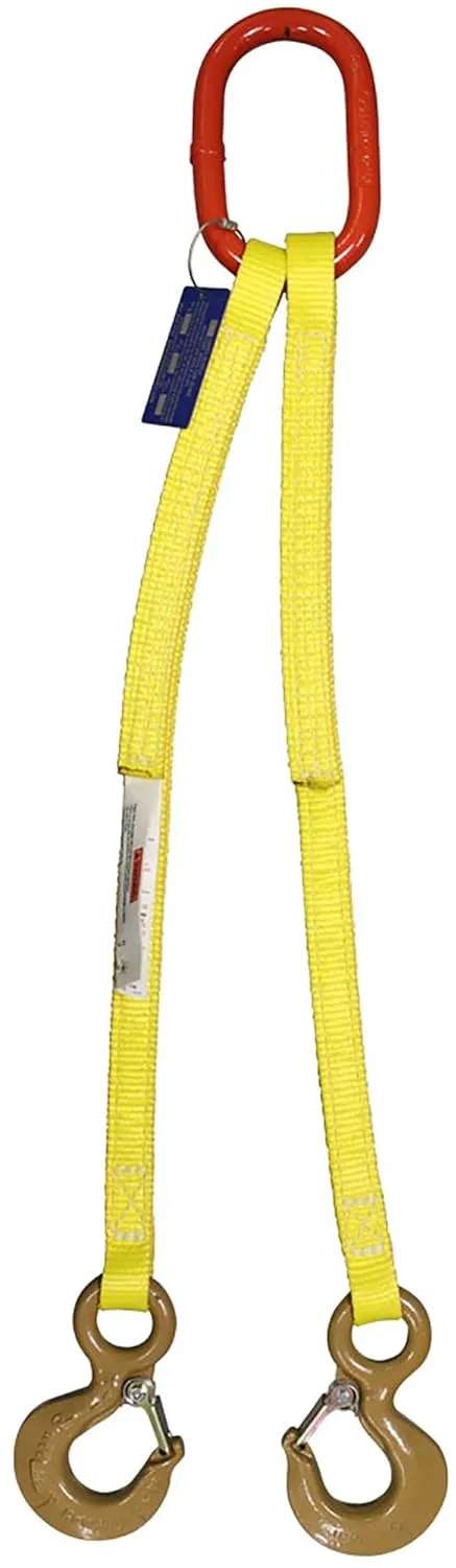 One Ply Two Leg 2" x 4' Oblong-to-Hook Nylon Bridle Sling | EE1-802 | 3/4" Trade Size Alloy Master Link | 6,000 Lb. Vertical Capacity | Hanes Supply (HSI) Heavy Duty Rigging Equipment