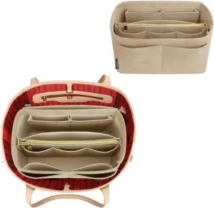 OPPOSHE Suede Purse Organizer Insert for Tote Bag, Sturdy Felt Bag Insert Organizer for Handbags, Purse Organizers With Zipper, Compatible with Neverfull Speedy and More, Beige Large