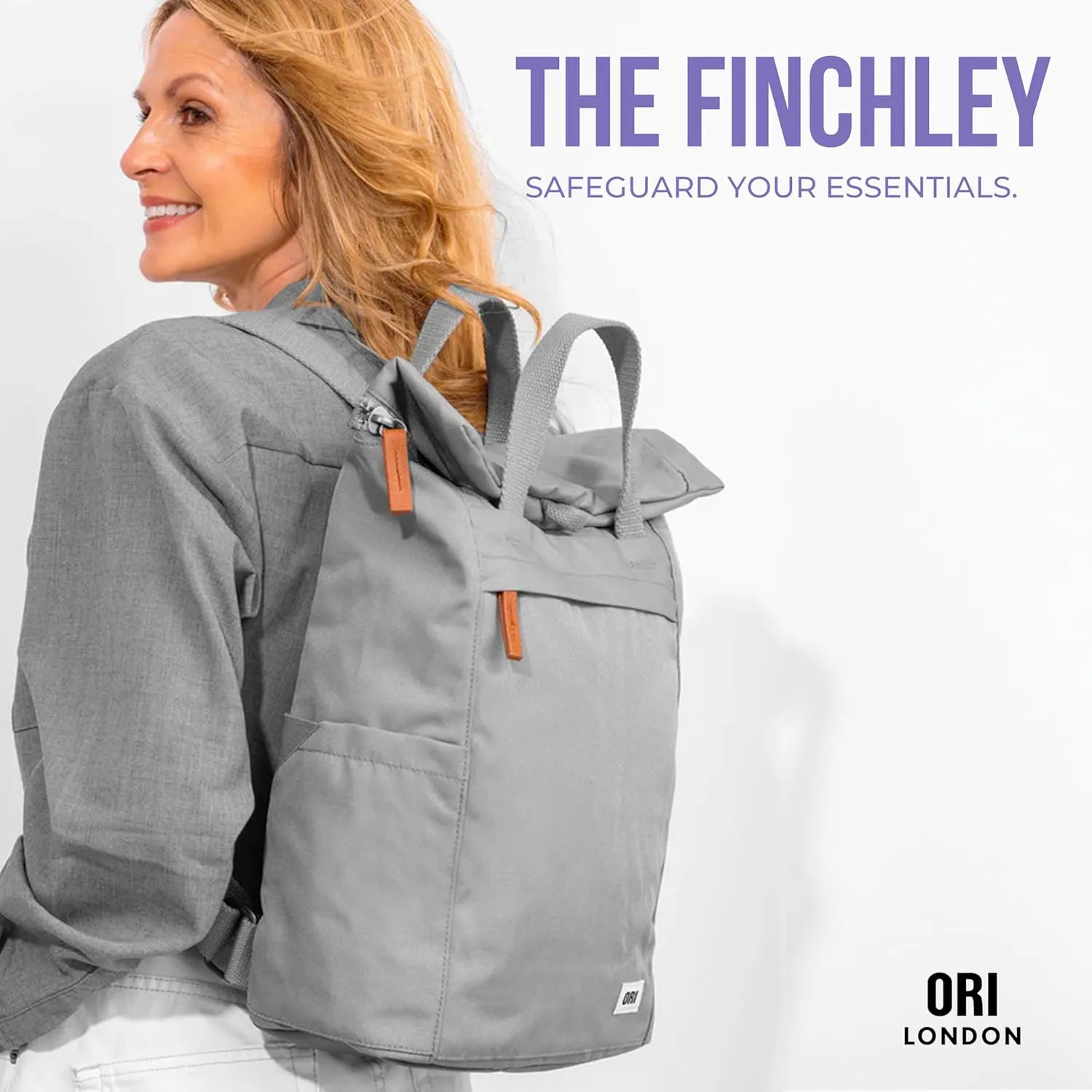 ORI LONDON Rolltop Backpack - Large Travel Backpack with Lots of Pockets for Men & Women - The Finchley, Burnt Blue