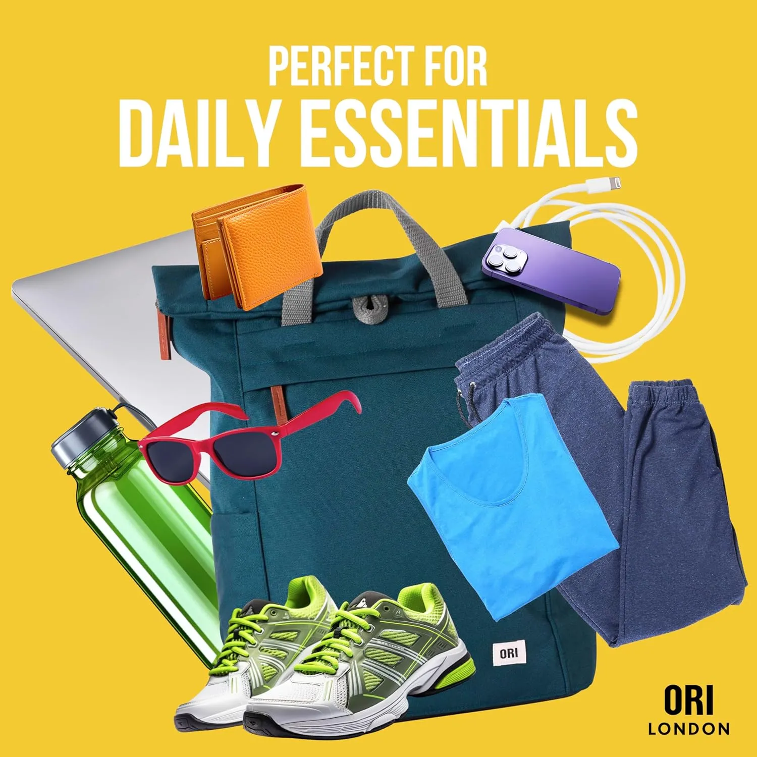 ORI LONDON Rolltop Backpack - Large Travel Backpack with Lots of Pockets for Men & Women - The Finchley, Burnt Blue