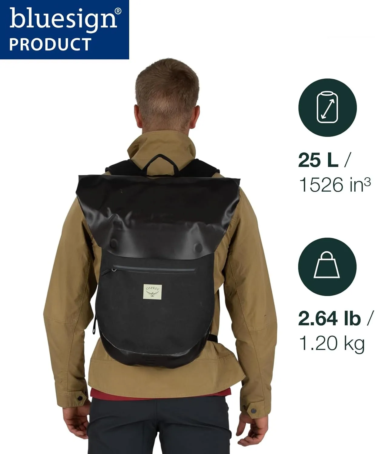Osprey Arcane Roll Top 25L Waterproof Laptop Backpack, Pine Leaf Green