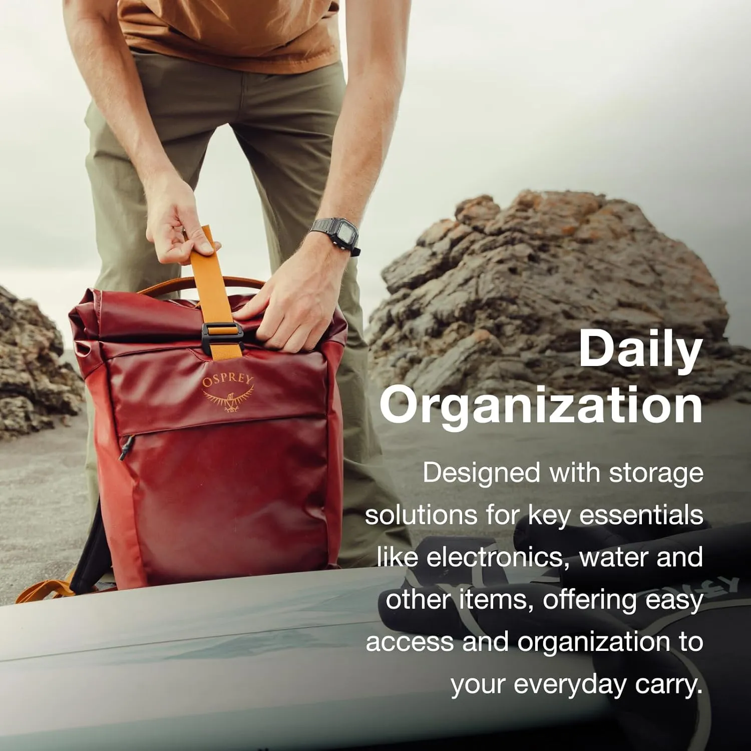 Osprey Transporter Roll Top Laptop Backpack, Tan Concrete