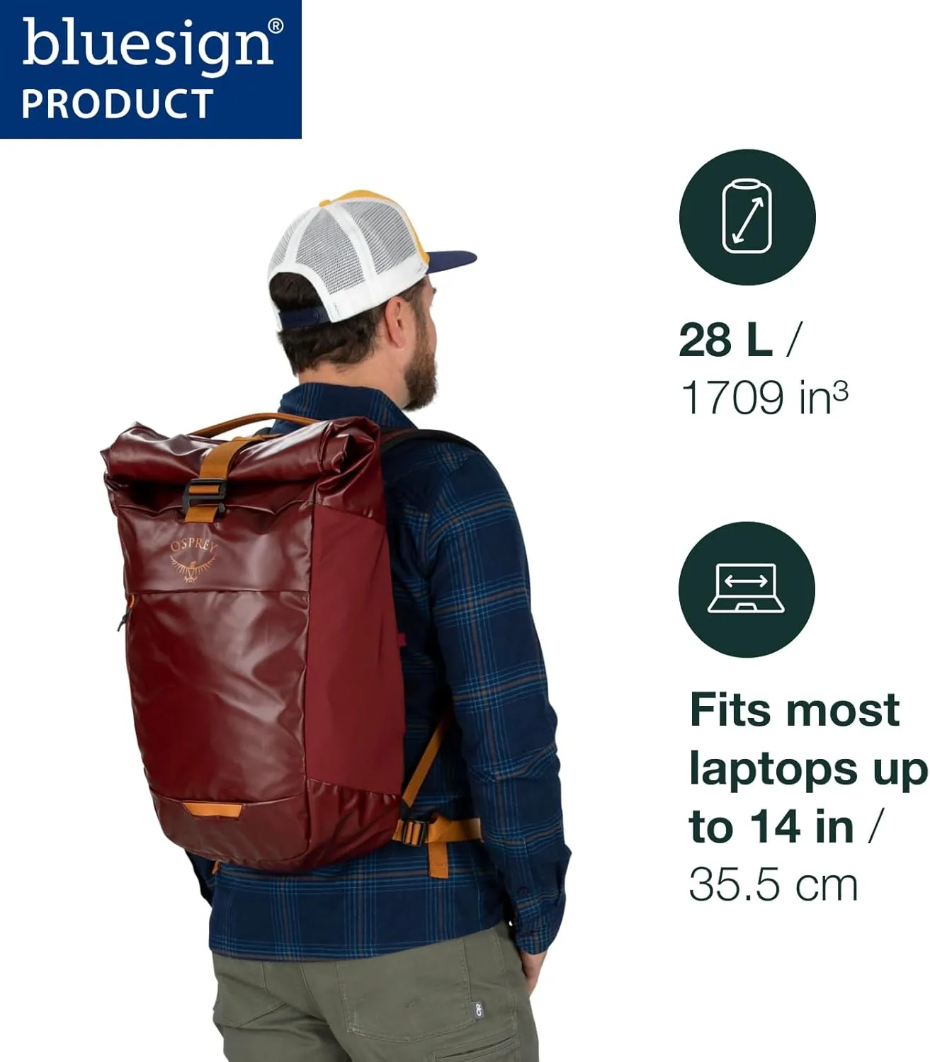 Osprey Transporter Roll Top Laptop Backpack, Venturi Blue