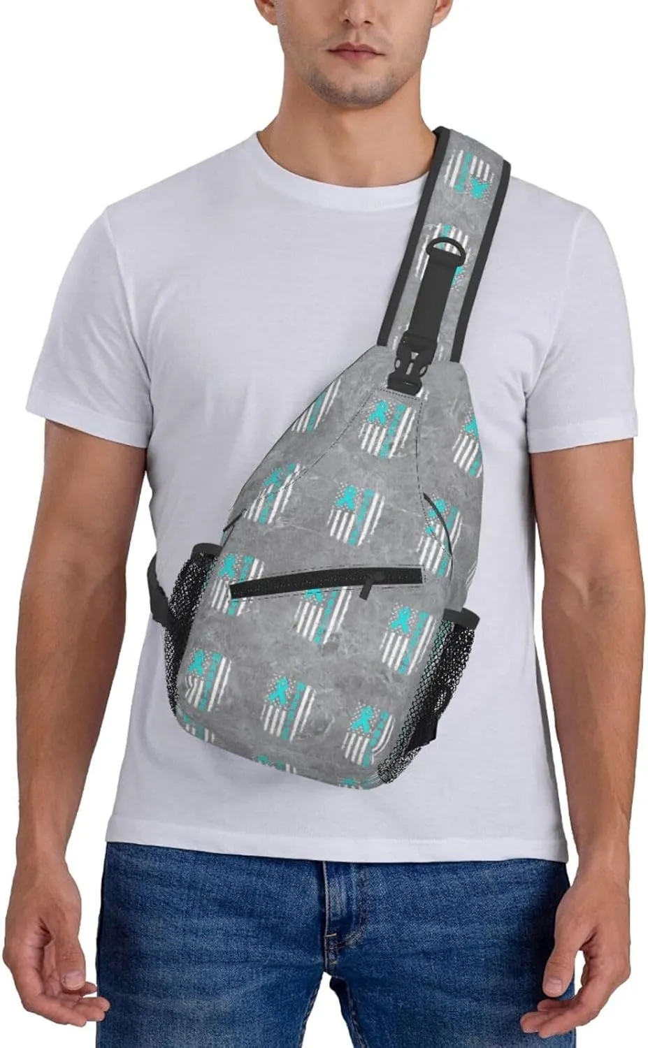 Ovarian Cancer Awareness American Flag Survivor Sling Bag Crossbody Backpack Shoulder Casual Daypack Bag for Men Women