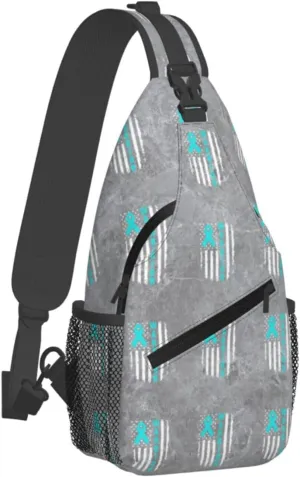 Ovarian Cancer Awareness American Flag Survivor Sling Bag Crossbody Backpack Shoulder Casual Daypack Bag for Men Women