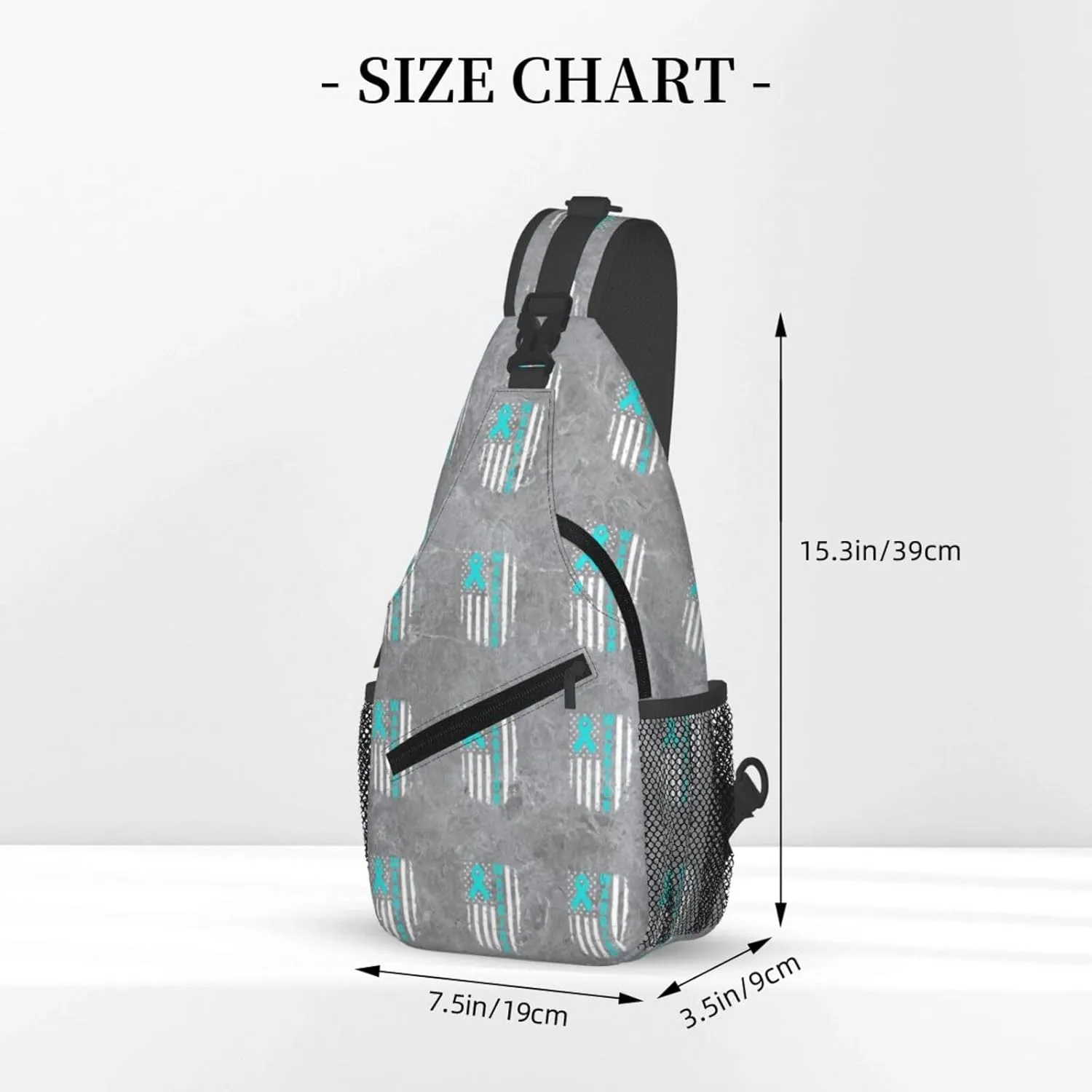 Ovarian Cancer Awareness American Flag Survivor Sling Bag Crossbody Backpack Shoulder Casual Daypack Bag for Men Women