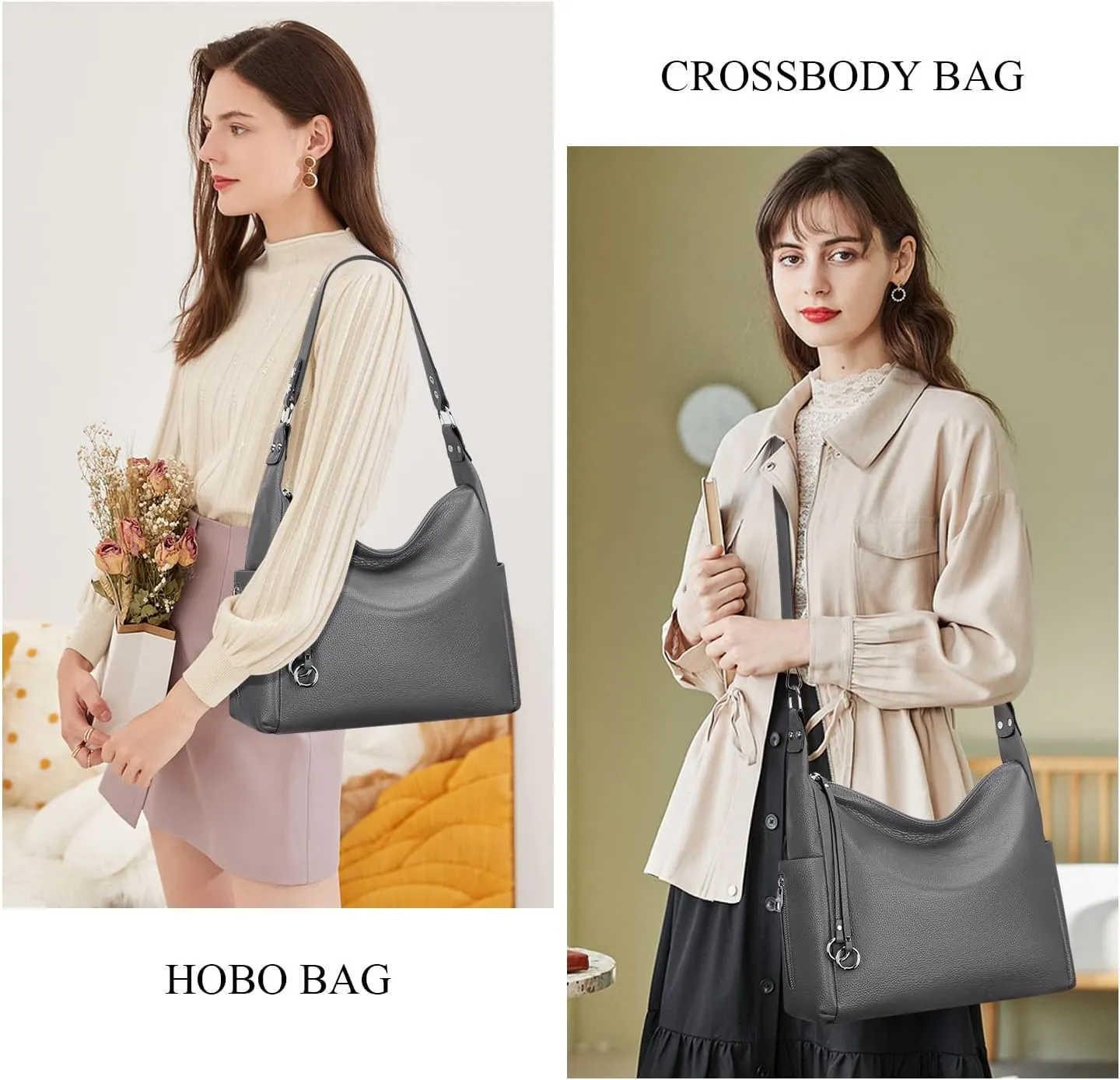 Over Earth Genuine Leather Hobo Purses and Handbags for Women Ladies Shoulder Crossbody Purse