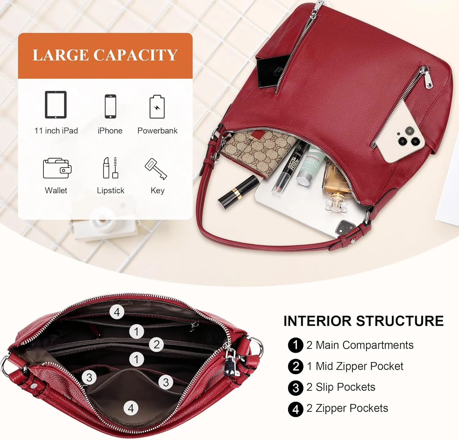 Over Earth Genuine Leather Purses and Handbags for Women Hobo Shoulder Bag Ladies Crossbody Bags Medium