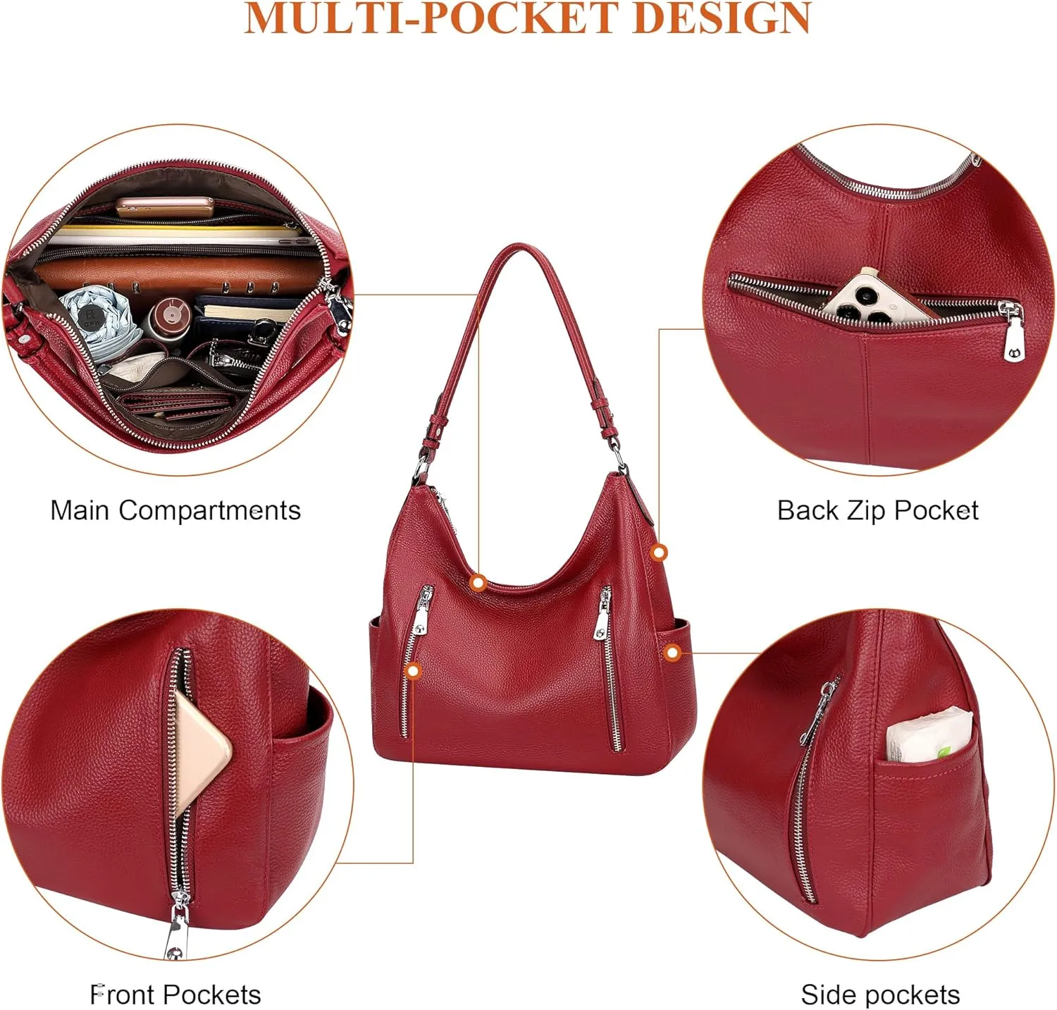 Over Earth Genuine Leather Purses and Handbags for Women Hobo Shoulder Bag Ladies Crossbody Bags Medium