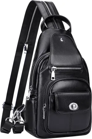 Over Earth Genuine Leather Sling Bag for Women Men Small Crossbody Purse Causal Hiking Chest Backpack