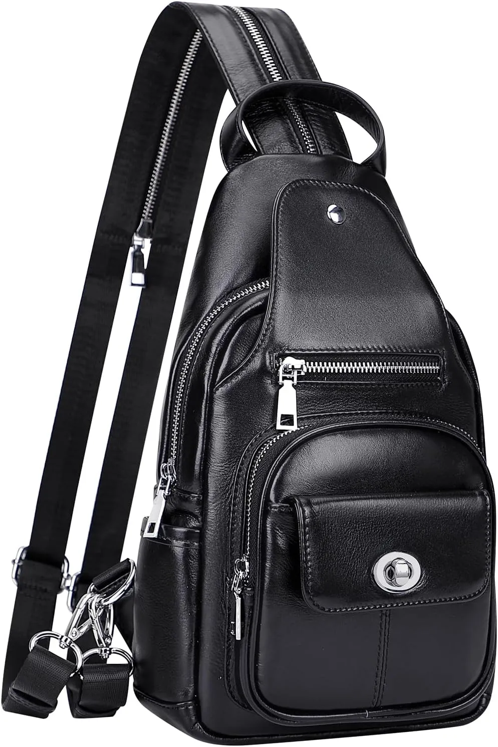 Over Earth Genuine Leather Sling Bag for Women Men Small Crossbody Purse Causal Hiking Chest Backpack