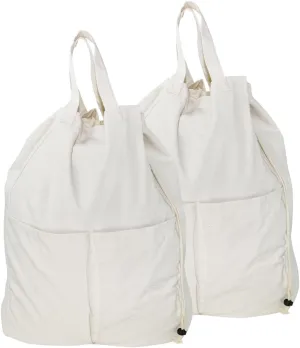 Pack of 2, 100% Breathable Cotton Canvas Laundry Backpack with Drawstring Closure, Laundry Bags with Shoulder Straps & 2 Handles, Washable in Machine & Dryer