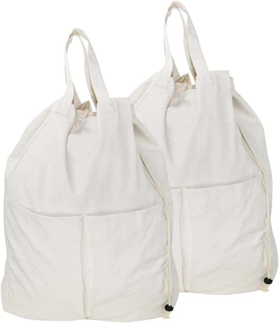 Pack of 2, 100% Breathable Cotton Canvas Laundry Backpack with Drawstring Closure, Laundry Bags with Shoulder Straps & 2 Handles, Washable in Machine & Dryer