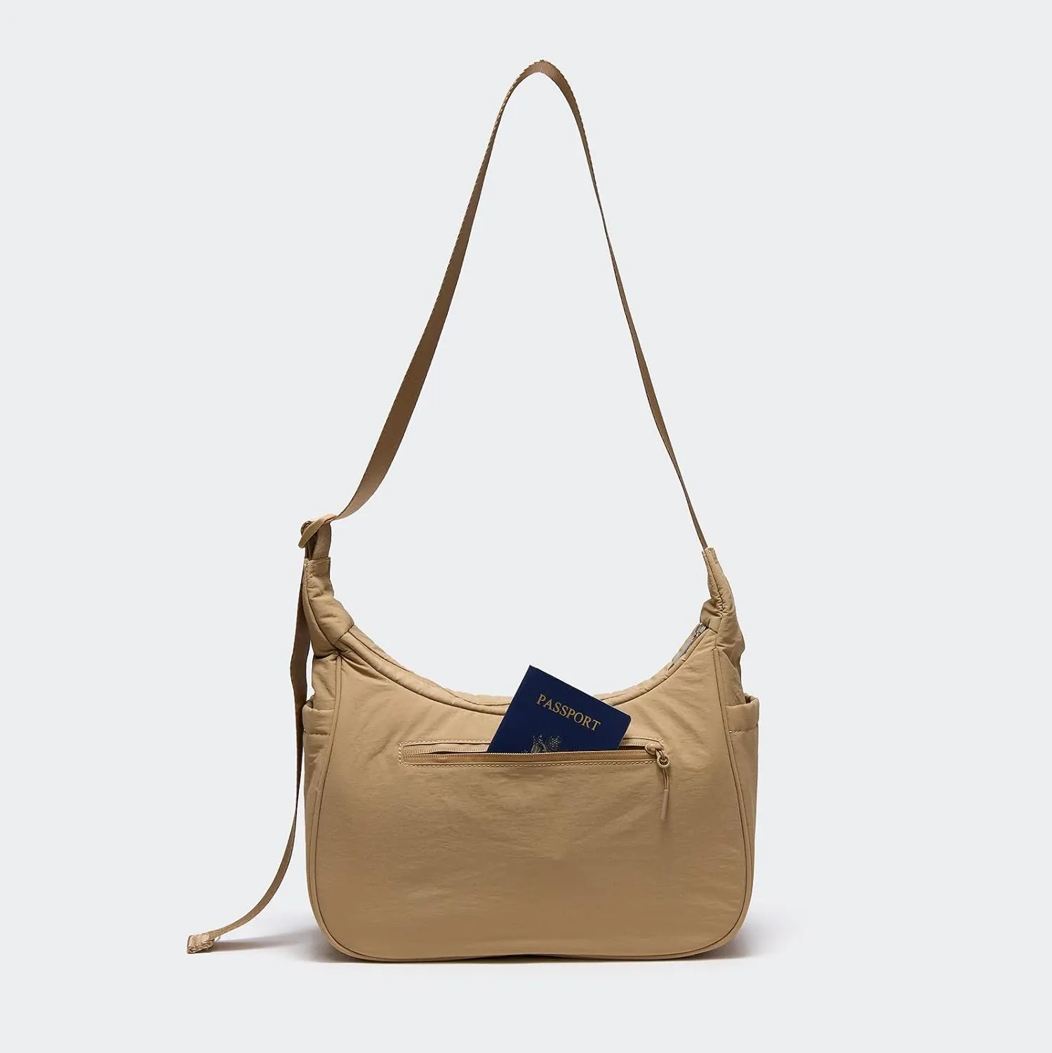 Pander Nylon Crescent Shoulder Bag, Medium Sling Crossbody with Adjustable Strap.
